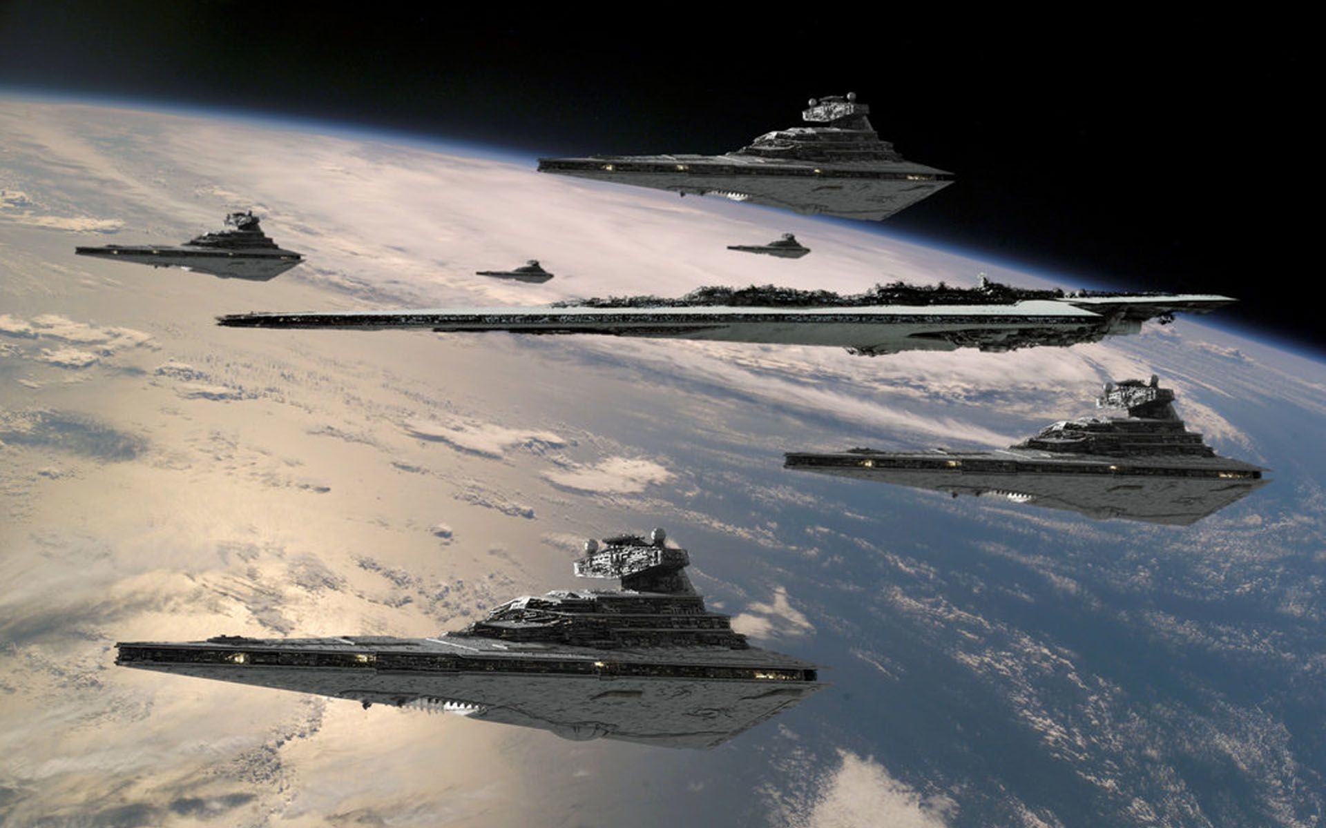 Imperial Star Destroyer Fleet with The Executor Super Star Destroyer over planet