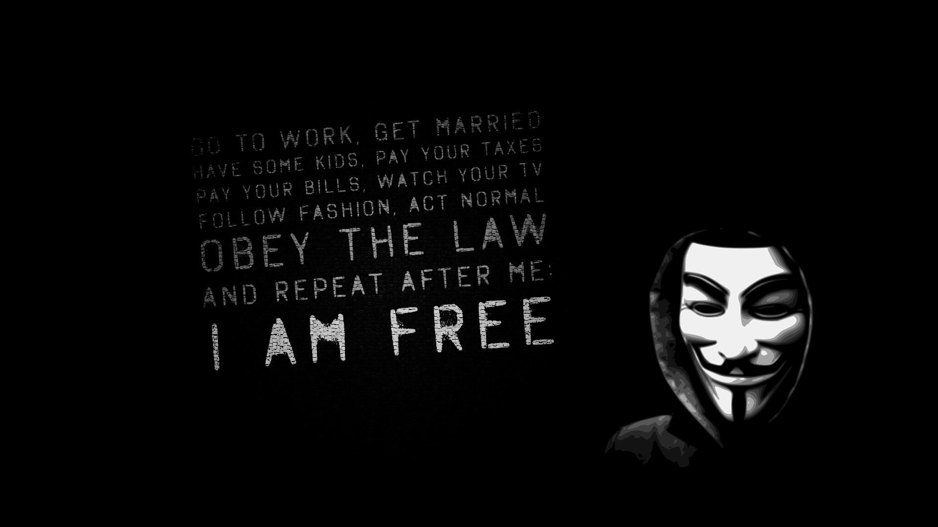 Is violence acceptable in the name of Freedom Anonymous text quotes Guy Fawkes V for Vendetta black background