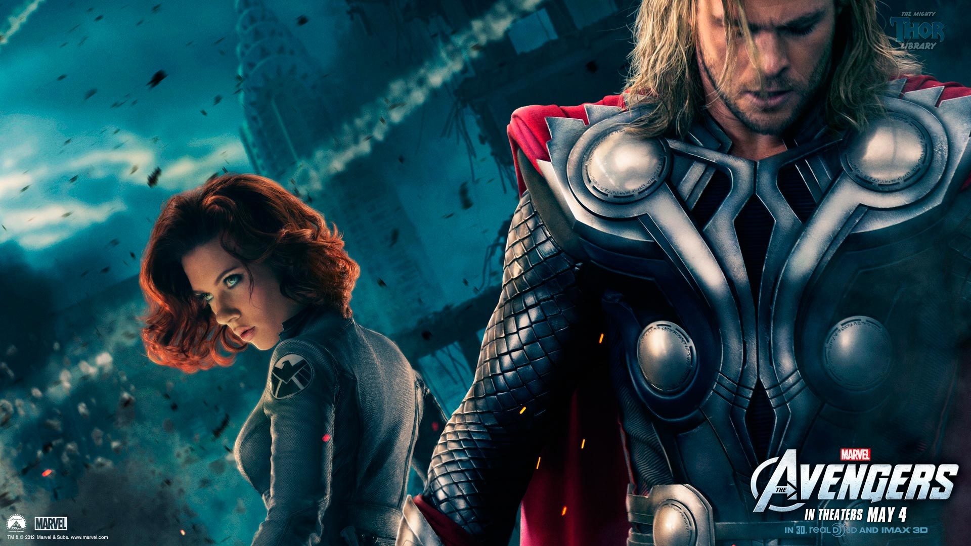 Thor and Black Widow from the Avengers movie 1920 x 1080 wallpaper