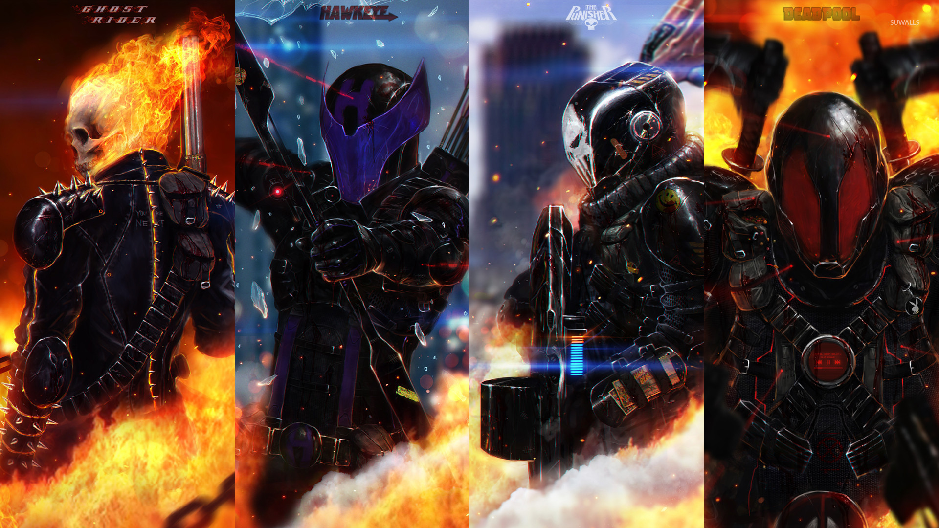 Ghost Rider, Hawkeye, The Punisher and Deadpool wallpaper jpg