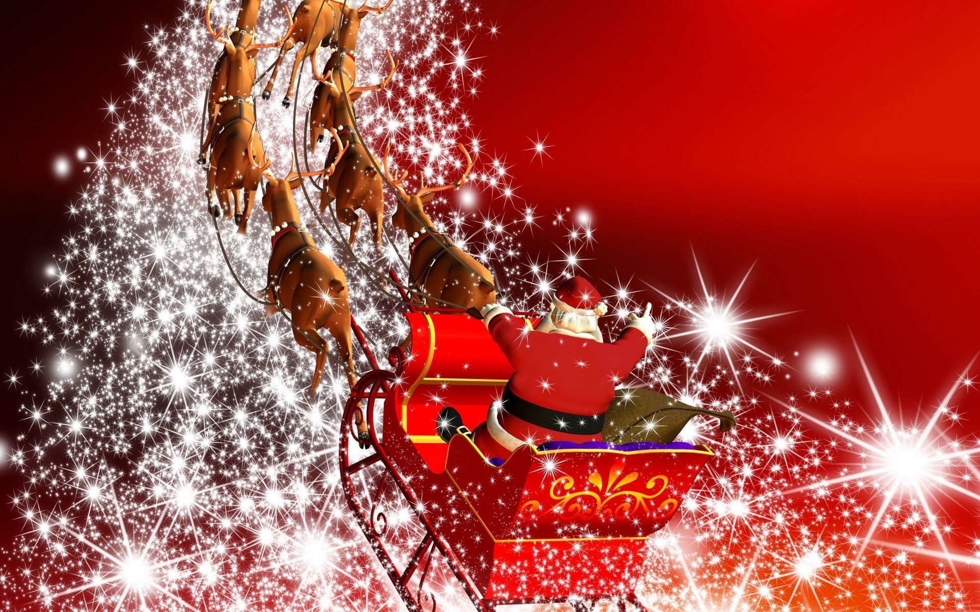 Happy christmas wallpapers santa claus in harness racing away