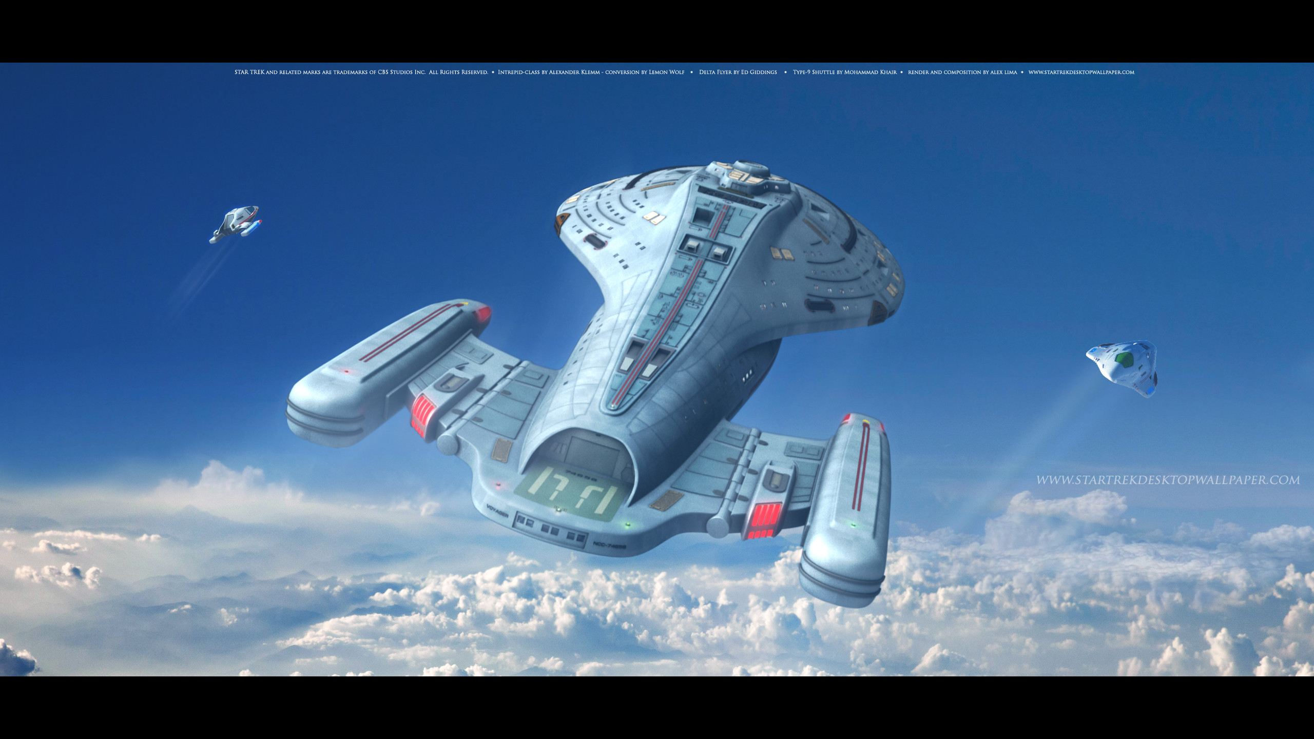 Star Trek Intrepid Class Starship USS Voyager Above The Clouds. Free Star Trek computer desktop