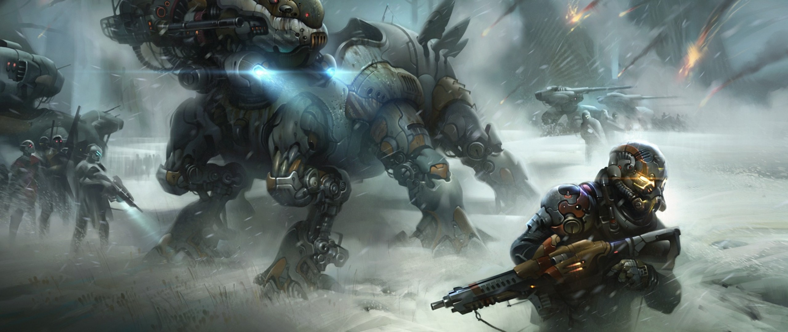 Preview wallpaper destiny, soldiers, war, winter 2560×1080