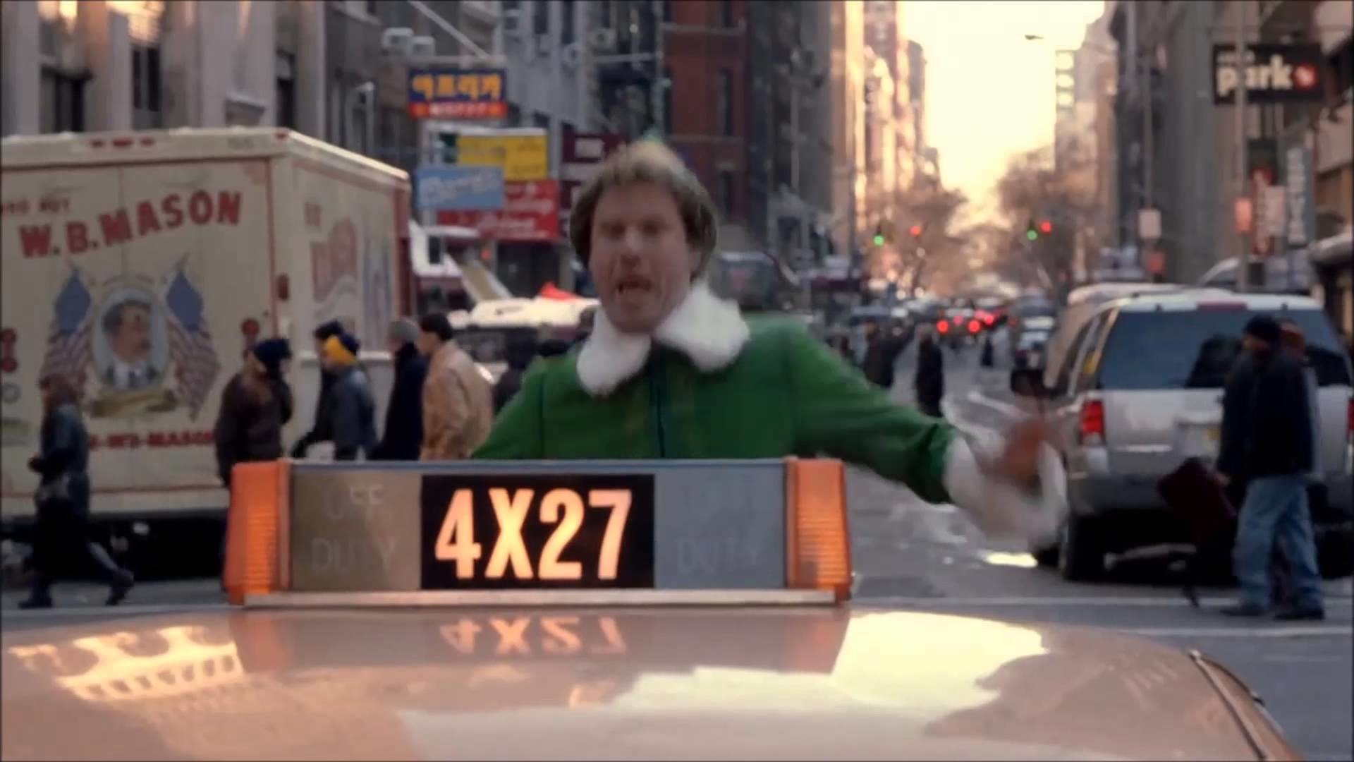 Buddy the Elf gets hit by a Taxi