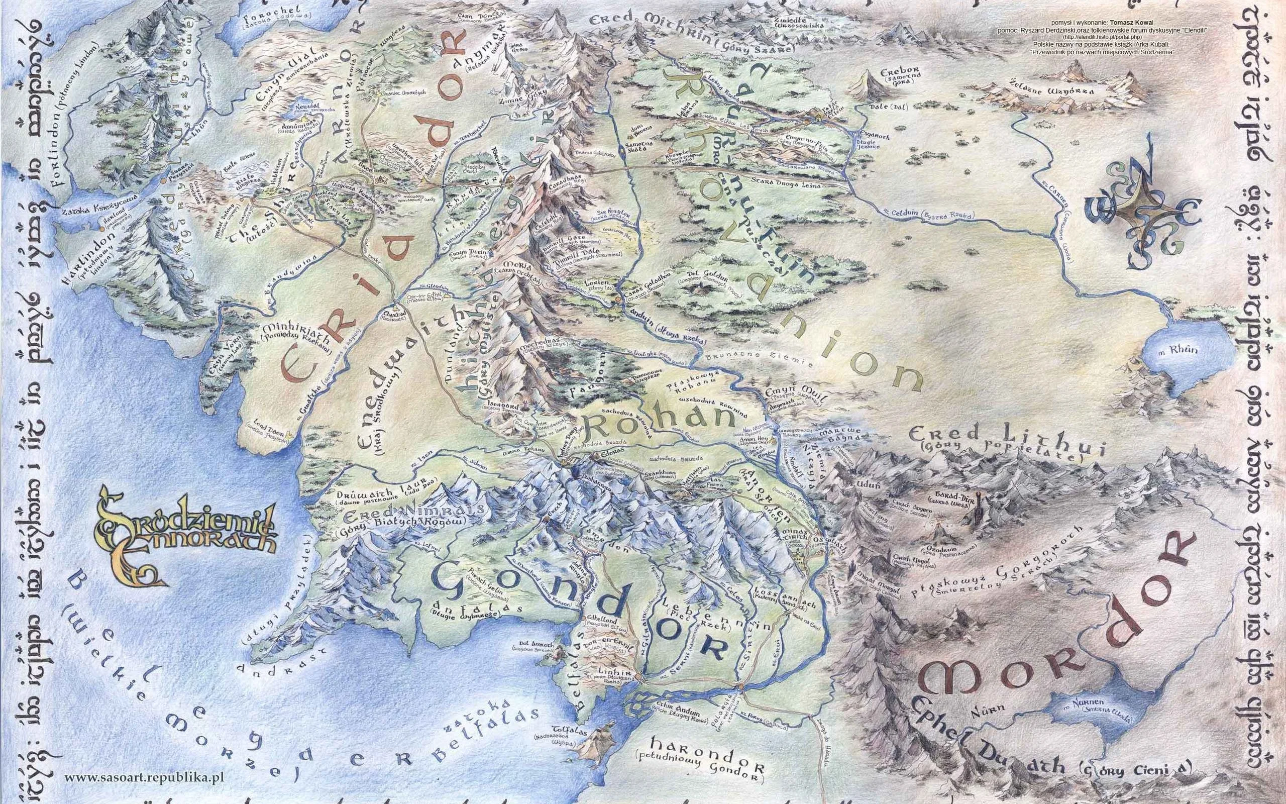 Large detailed map of Middle-earth Desktop wallpapers 1920×1080