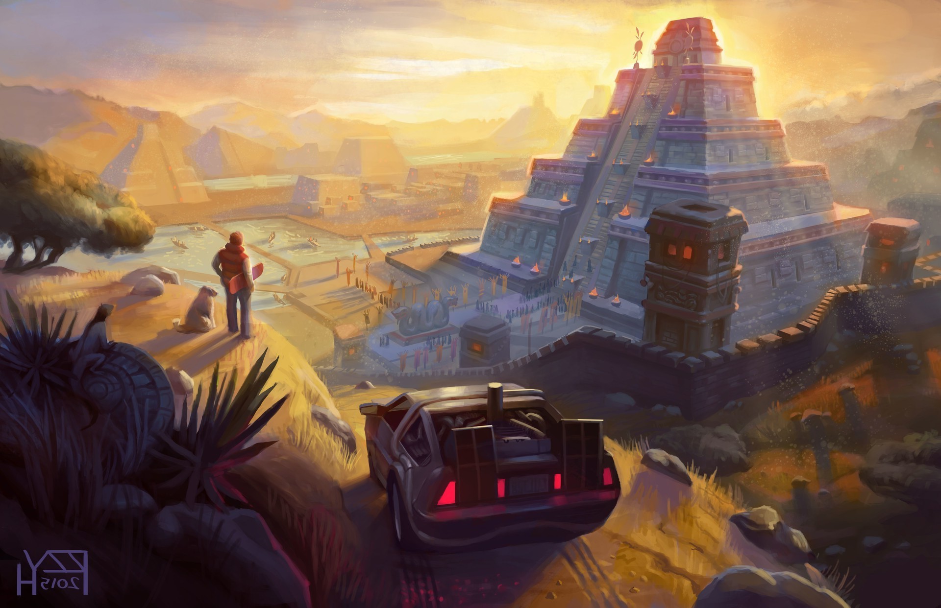 Artwork, Fantasy Art, Back To The Future, DeLorean, Pyramid, Movies, Mayan, Aztec Wallpapers HD / Desktop and Mobile Backgrounds