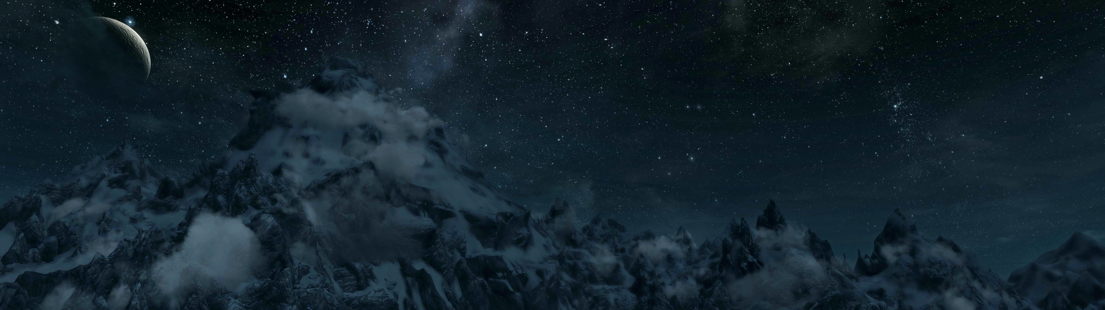 Skyrim mountain range panorama dual screen wallpaper I made 3840×1080