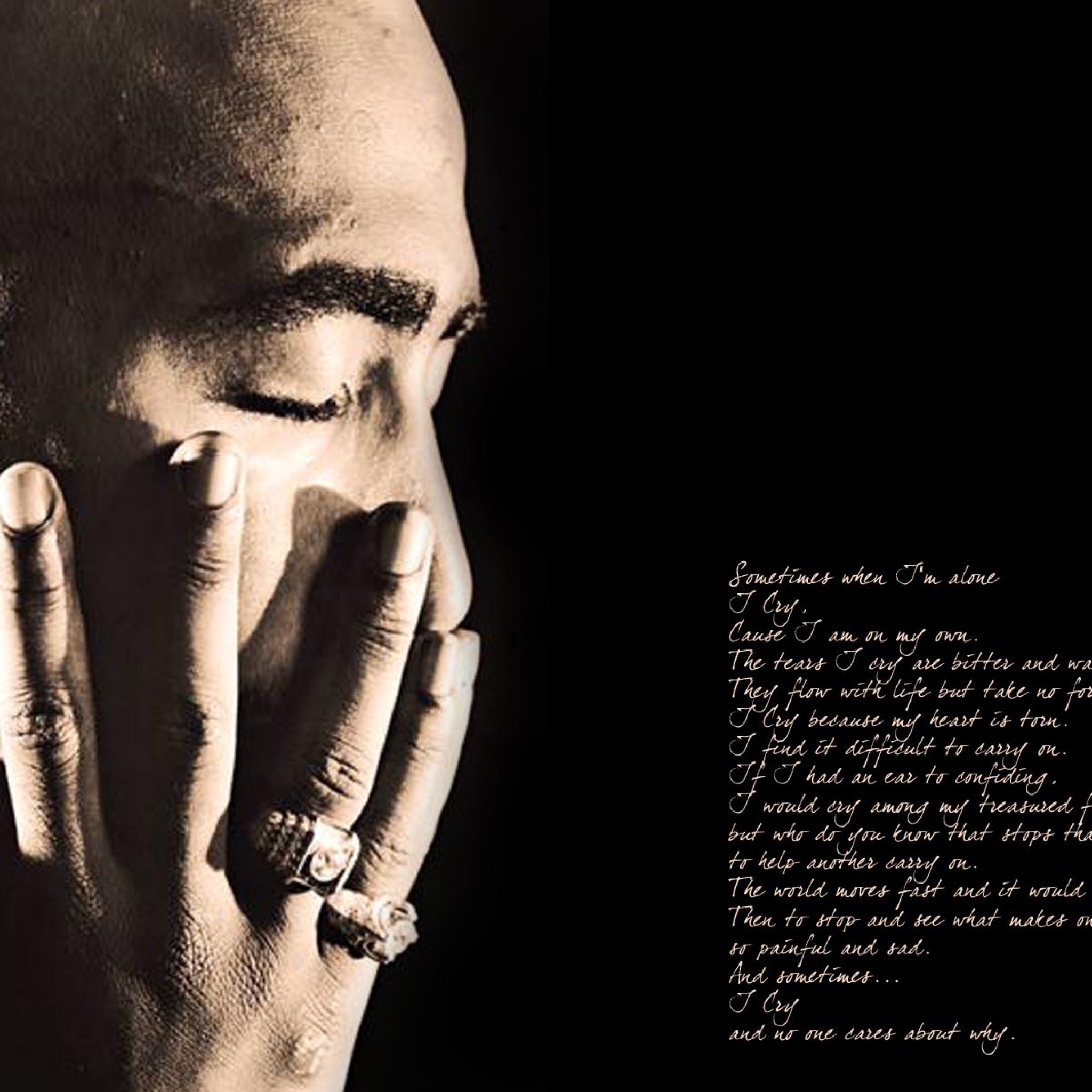 Preview wallpaper 2pac, poems, thouts, fingers, light 2048×2048