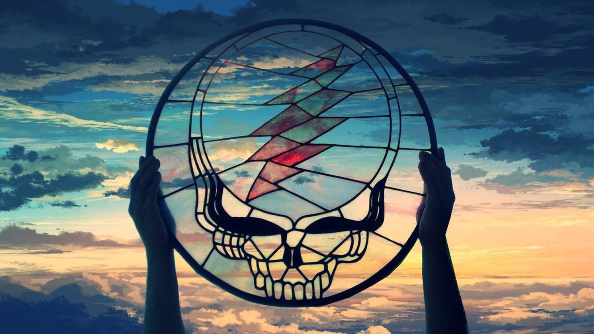 Grateful Dead (Stained Glass Stealie) over Painted Sky[.