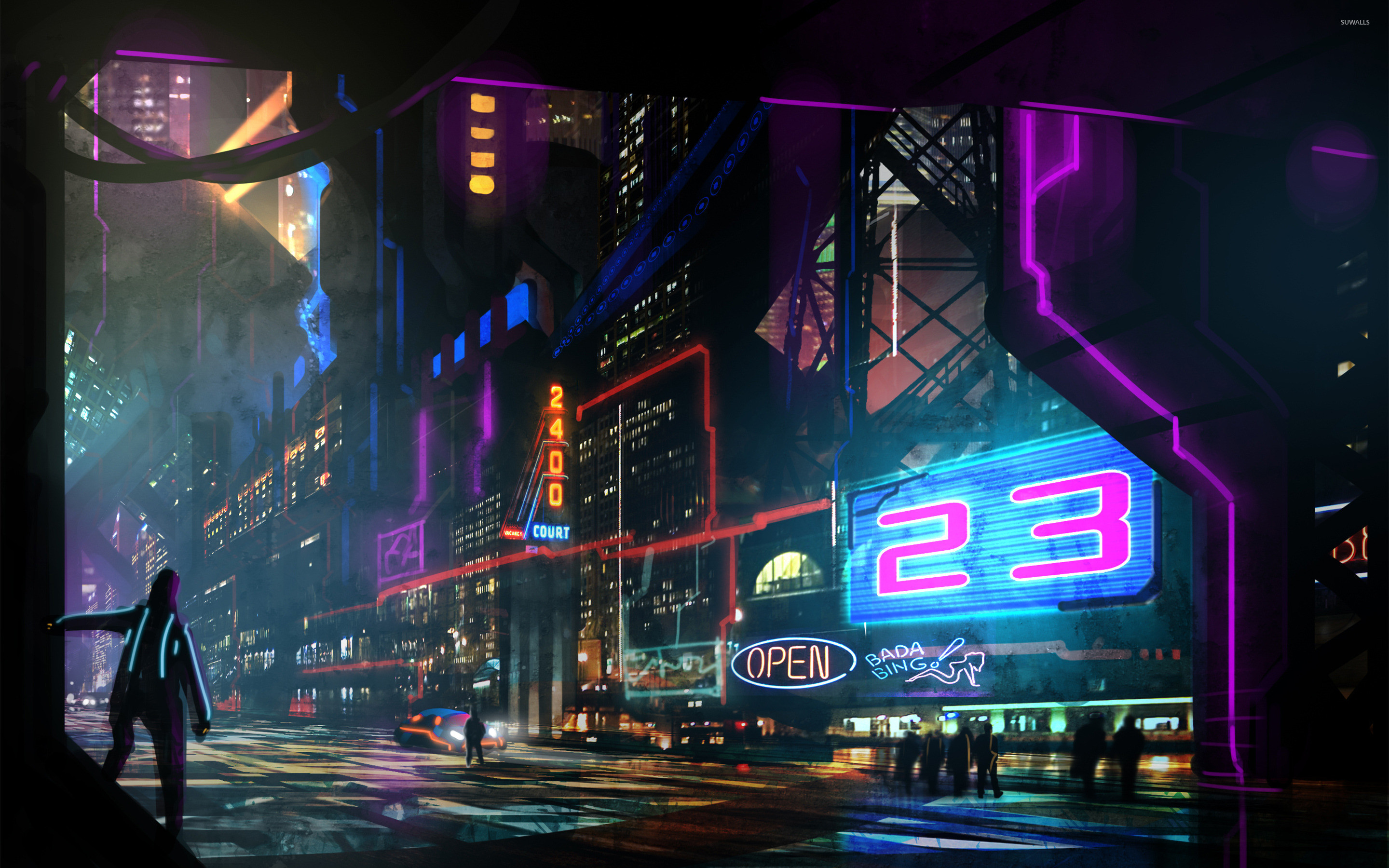 Neon signs in the night wallpaper