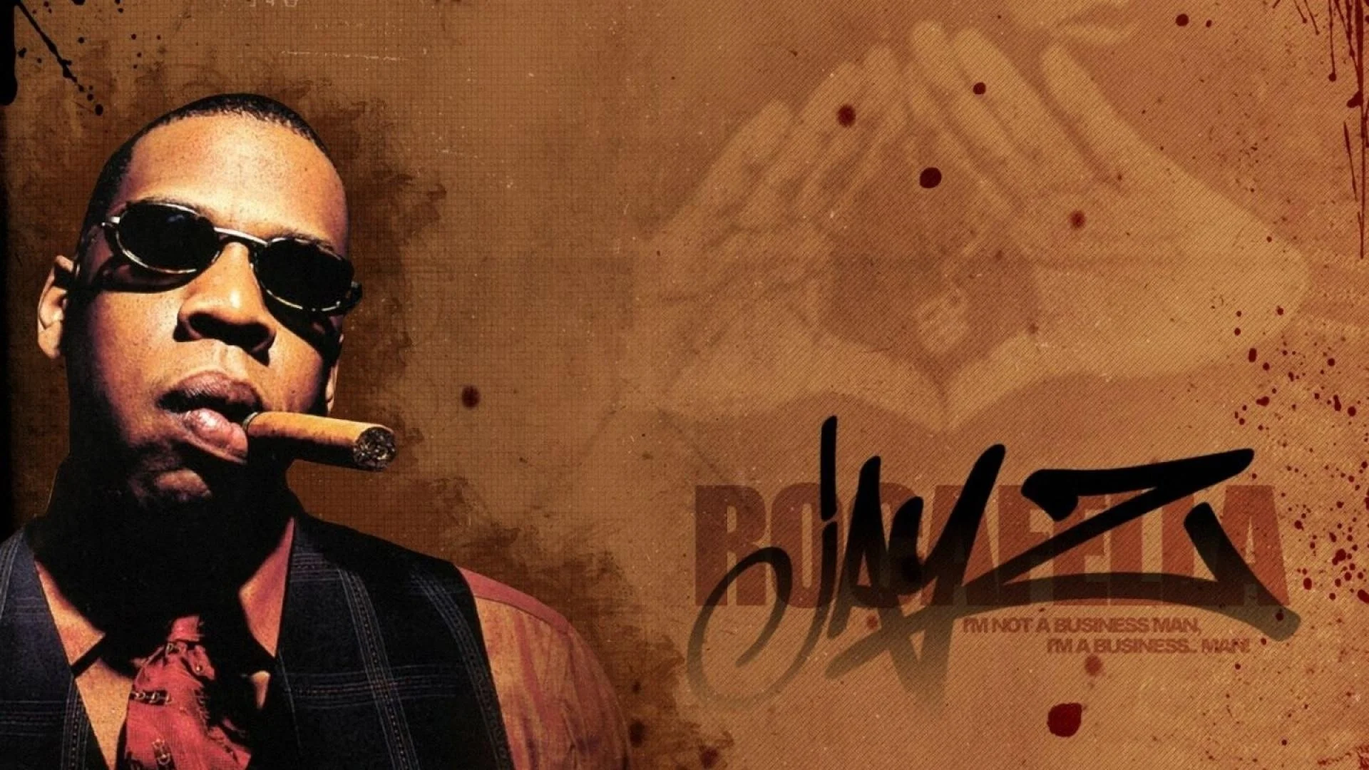Preview wallpaper jay-z, cigar, glasses, tie, vest 1920×1080