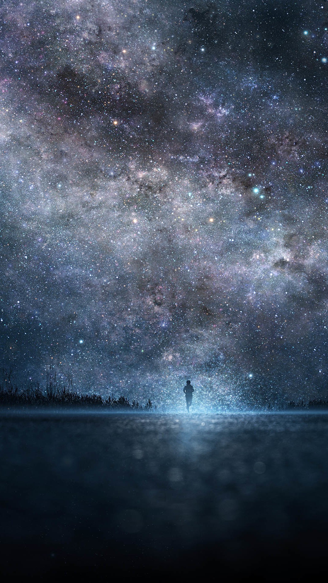 Amazing Shiny Starry Skyscape Lonely Man Shadow #iPhone #plus #wallpaper