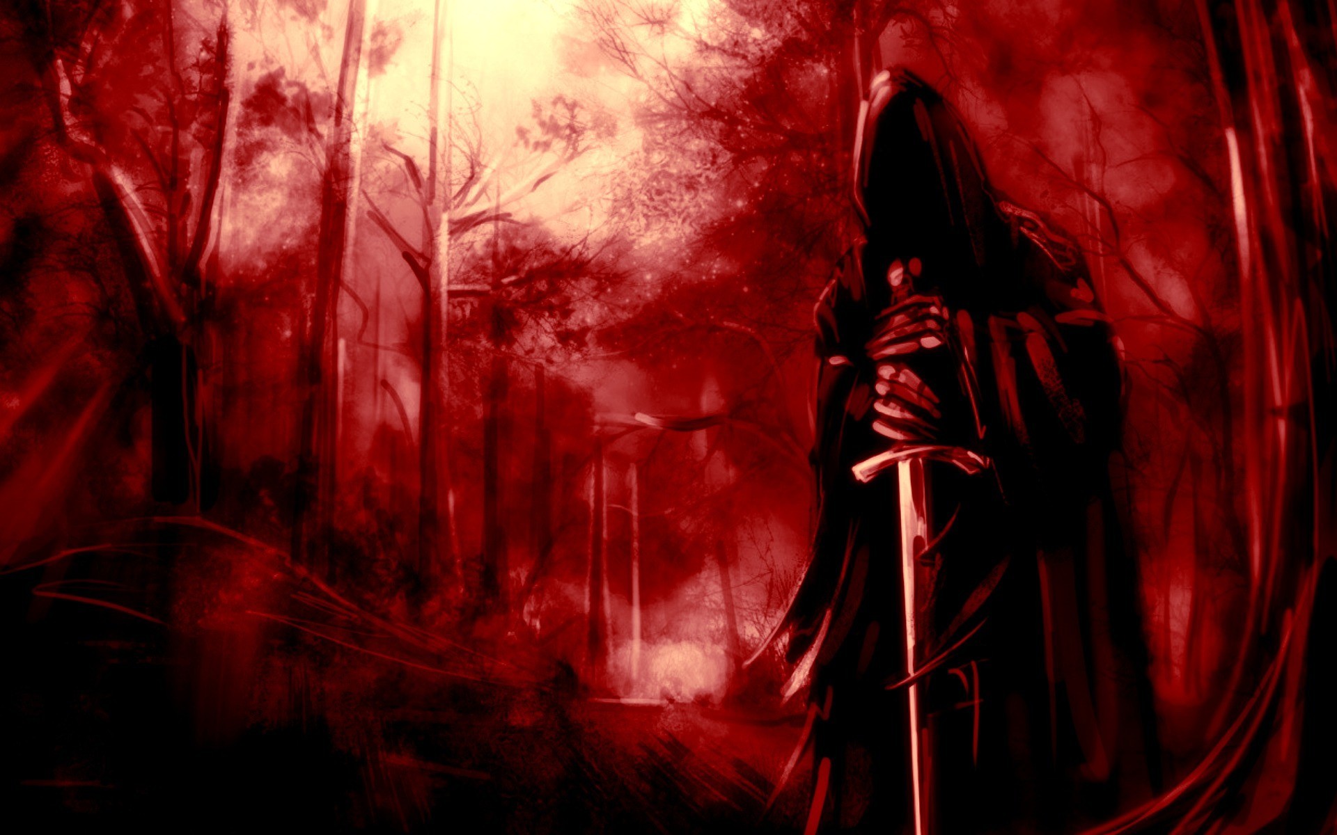 Dark Grim Reaper Horror Skeletons Skull Creepy Weapons Swords Trees Forest Fantasy Wallpaper At Dark Wallpapers