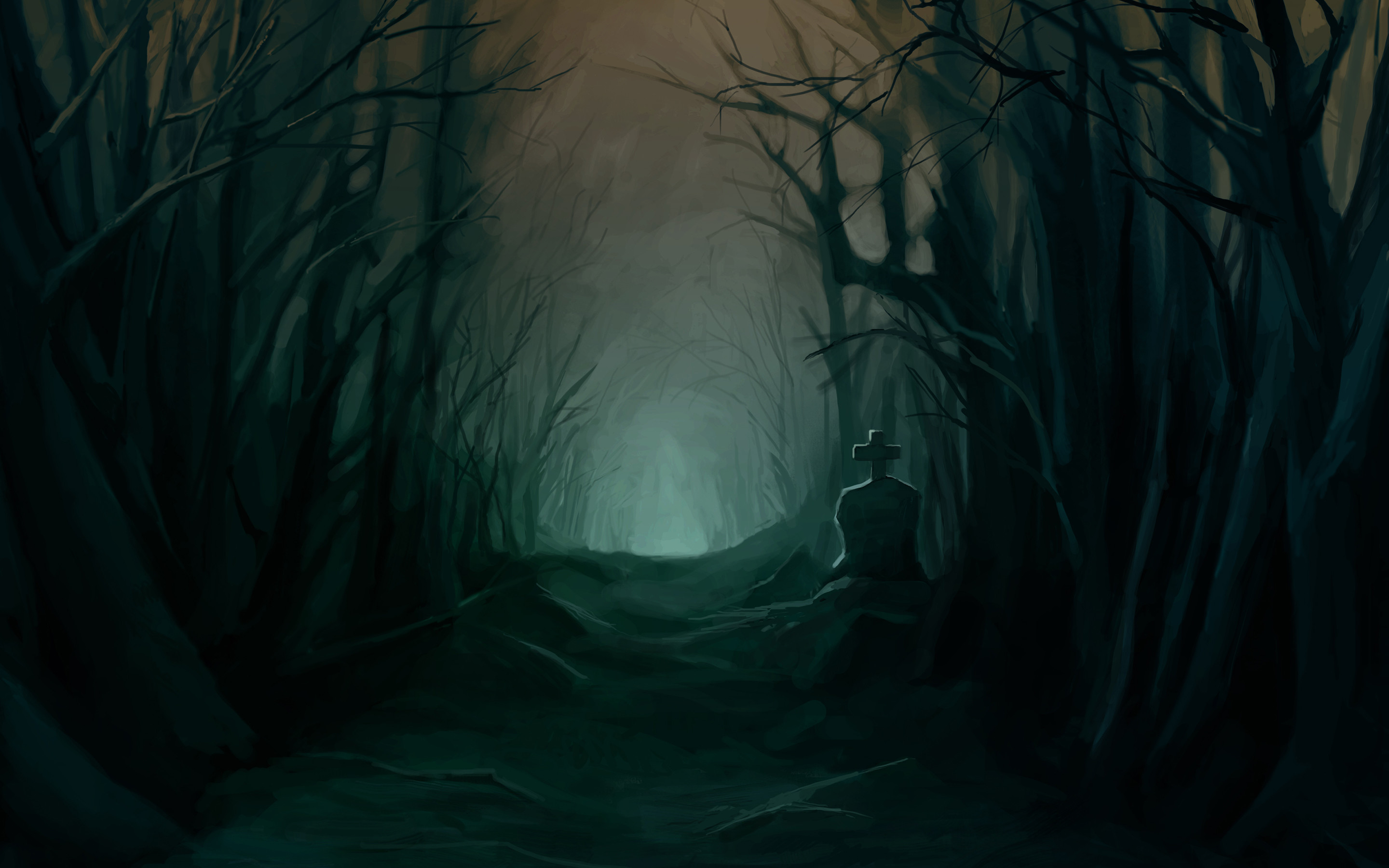 Tombstone Dark Halloween Trees Forest Woods Night Scary Spooky Creepy Glow  Cemetery Grave Landscapes Wallpaper At Dark Wallpapers