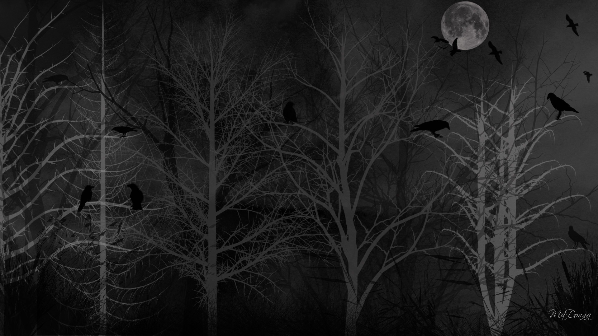 Spooky Tag – Dreads Winter Firefox Persona Birds Halloween Dark Forest Spooky Moon Crows Black Wallpaper