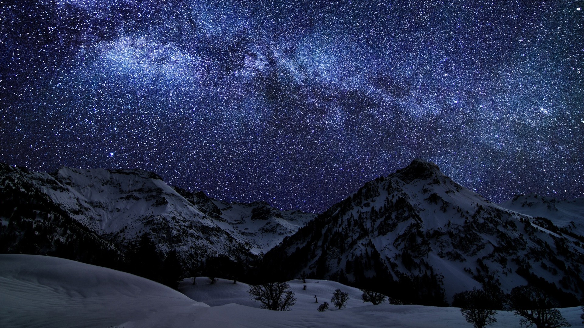 Preview wallpaper winter, sky, stars, nature, night 1920×1080