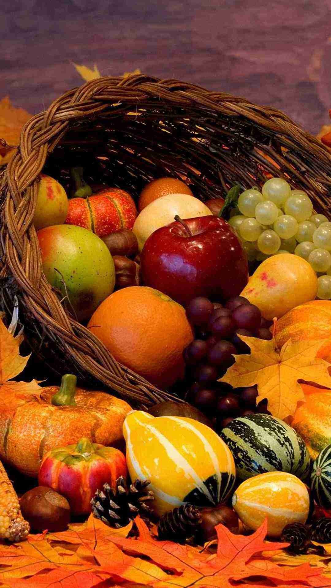 Various Autumn Fruit Harvest 2015 Thanksgiving iPhone 6 Plus Wallpaper – Pumpkin , Apple, Grape,