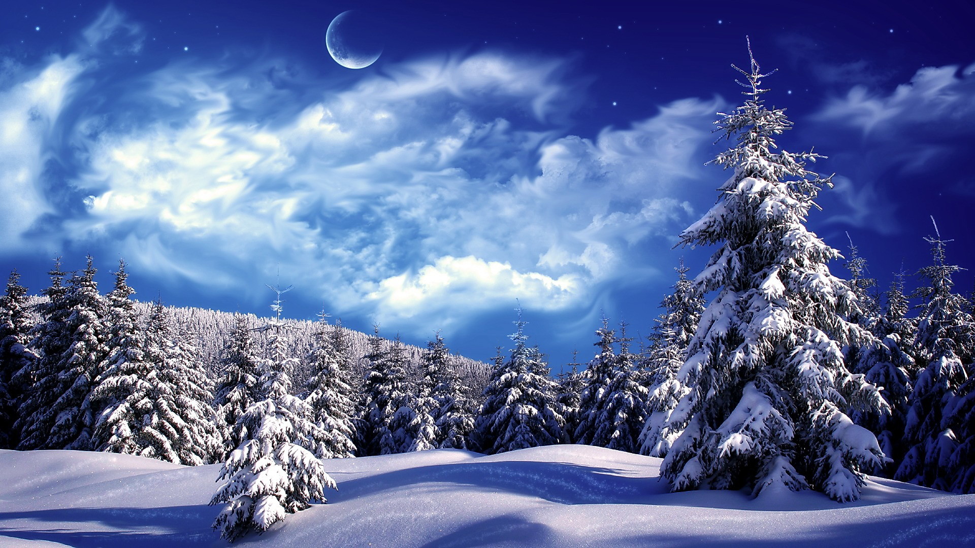 Snowy Winter Scenes Wallpaper | Snowy wonderland, mountain, scene, sky, snow ,