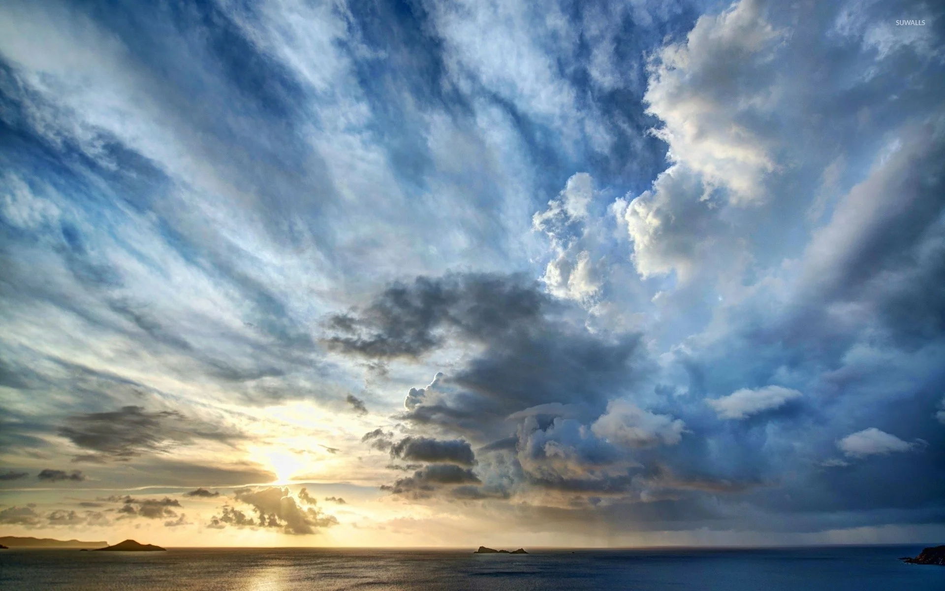 Stormy clouds above the ocean at sunset wallpaper