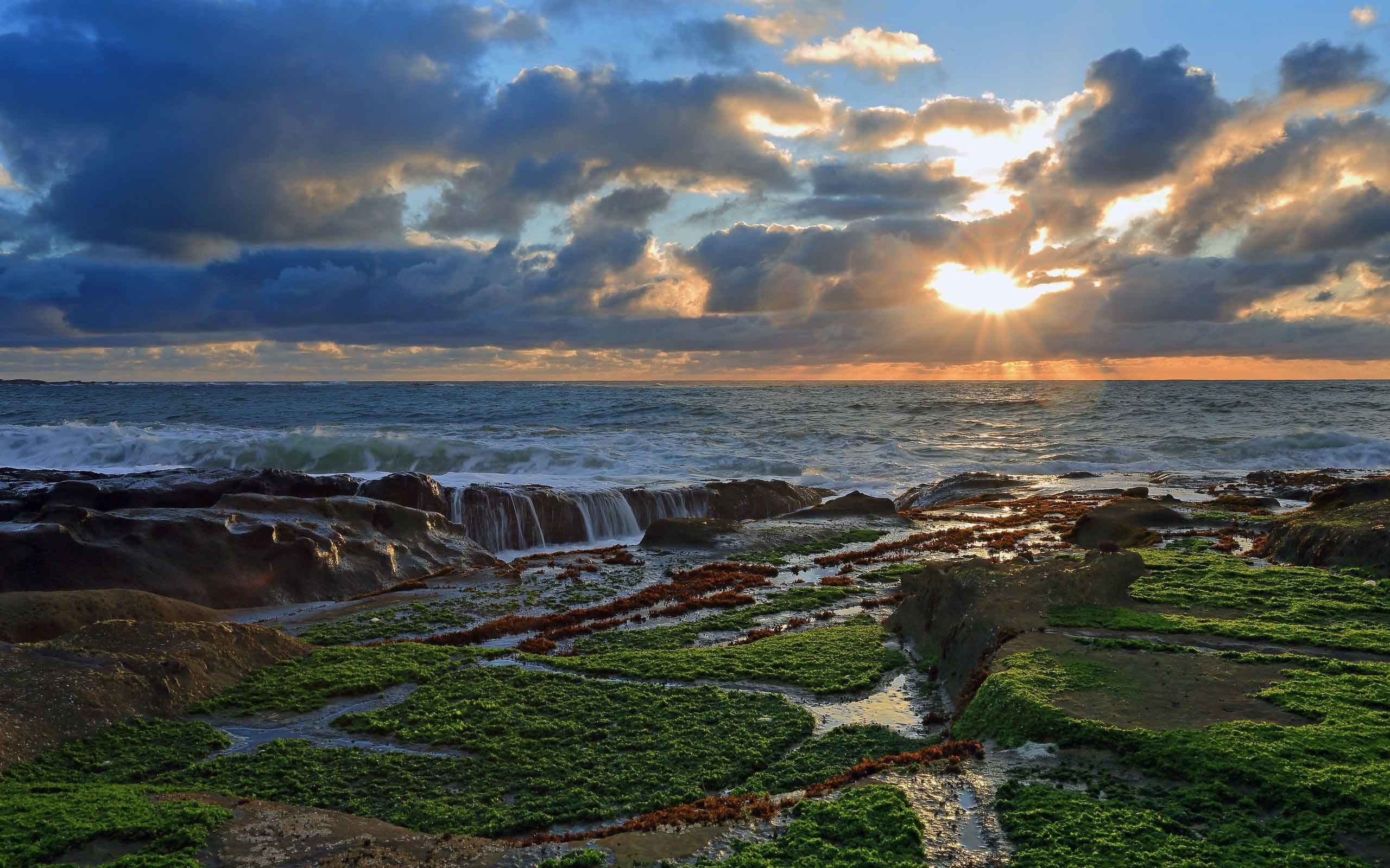 Sunrise Sunset Coast Clouds Rocks Ocean Desktop Wallpaper Nature Scenes