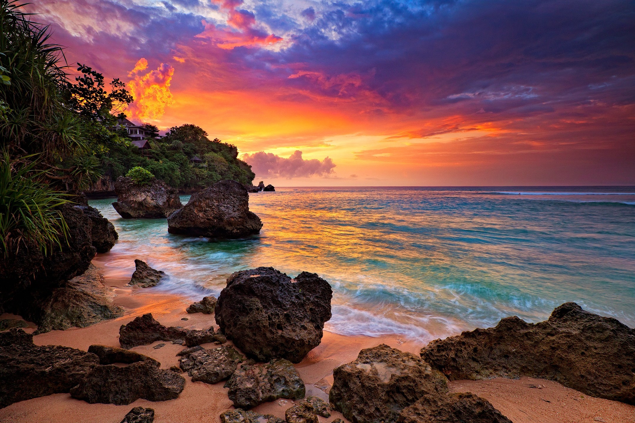 Beach Sky Sunset Rocks Clouds Hidden Ocean Bali Trees Waves Sand Indonesia  Island House Beautiful Beaches