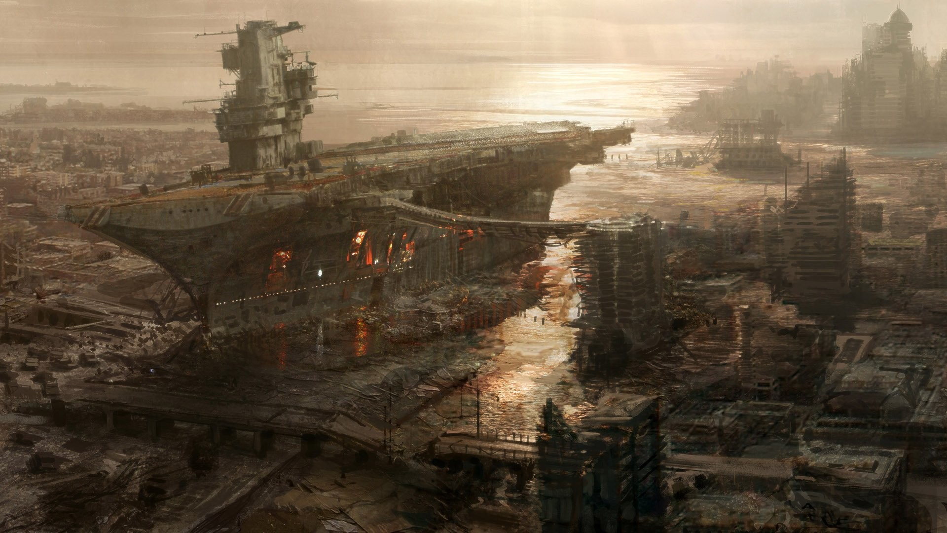 Video Game Fallout 3 Itachi Cthulhu Rivet City City Apocalypse Ship Star  Wars Fallout Sci Fi
