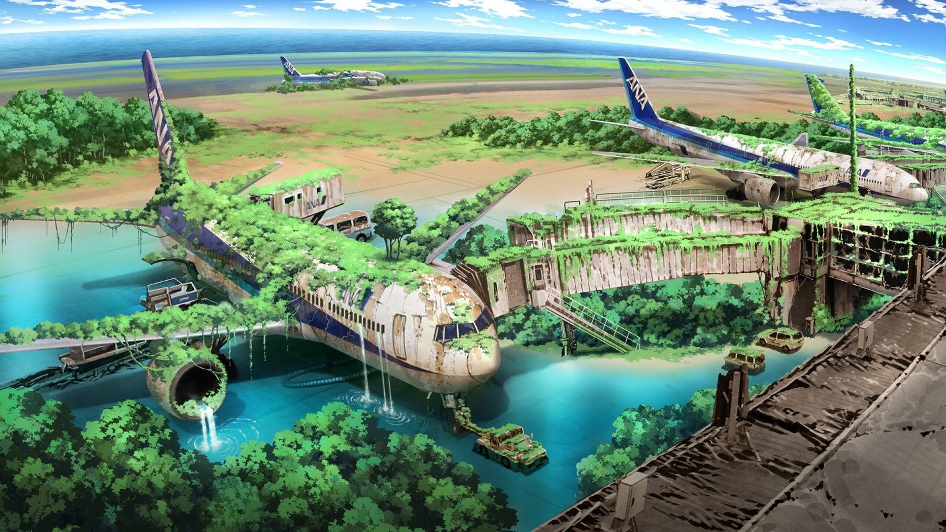 Apocalyptic Planes Nature Anime Aircraft Drawings