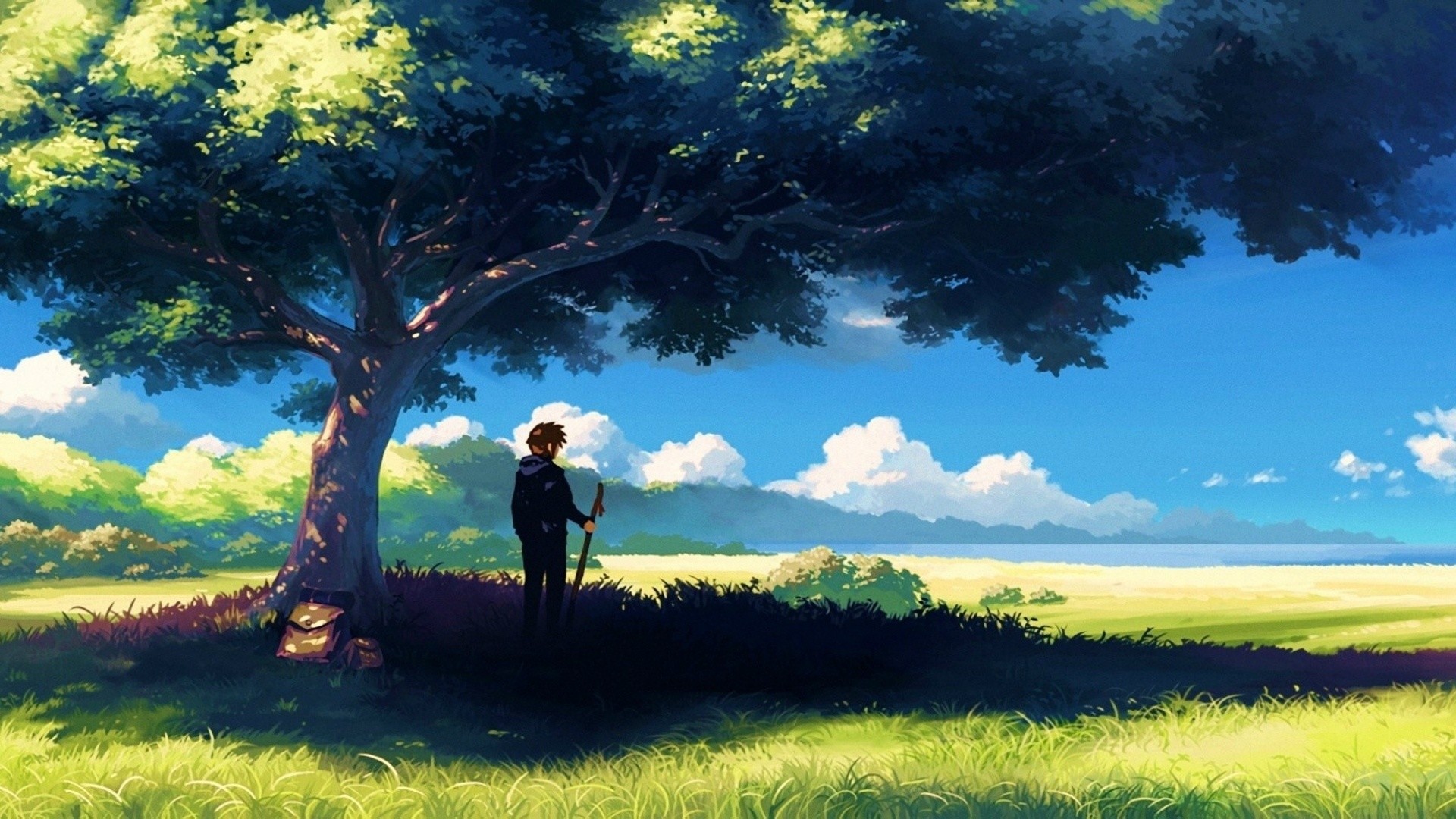 Anime, Scenery, Boy Under Tree, Anime Scenery Wallpapers .