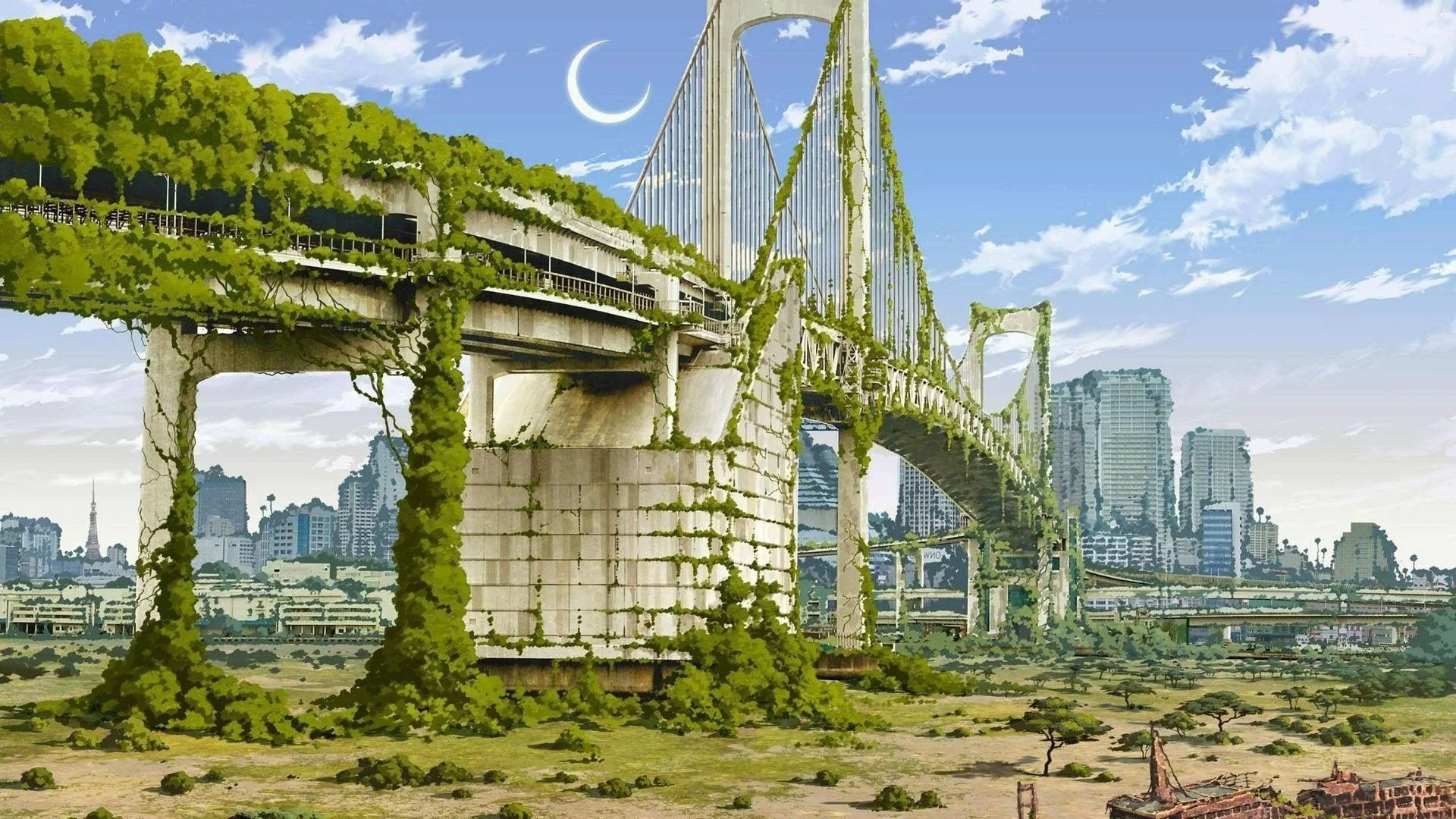 Anime Artwork Cities Nature Japan Fantasy Art Apocalyptic