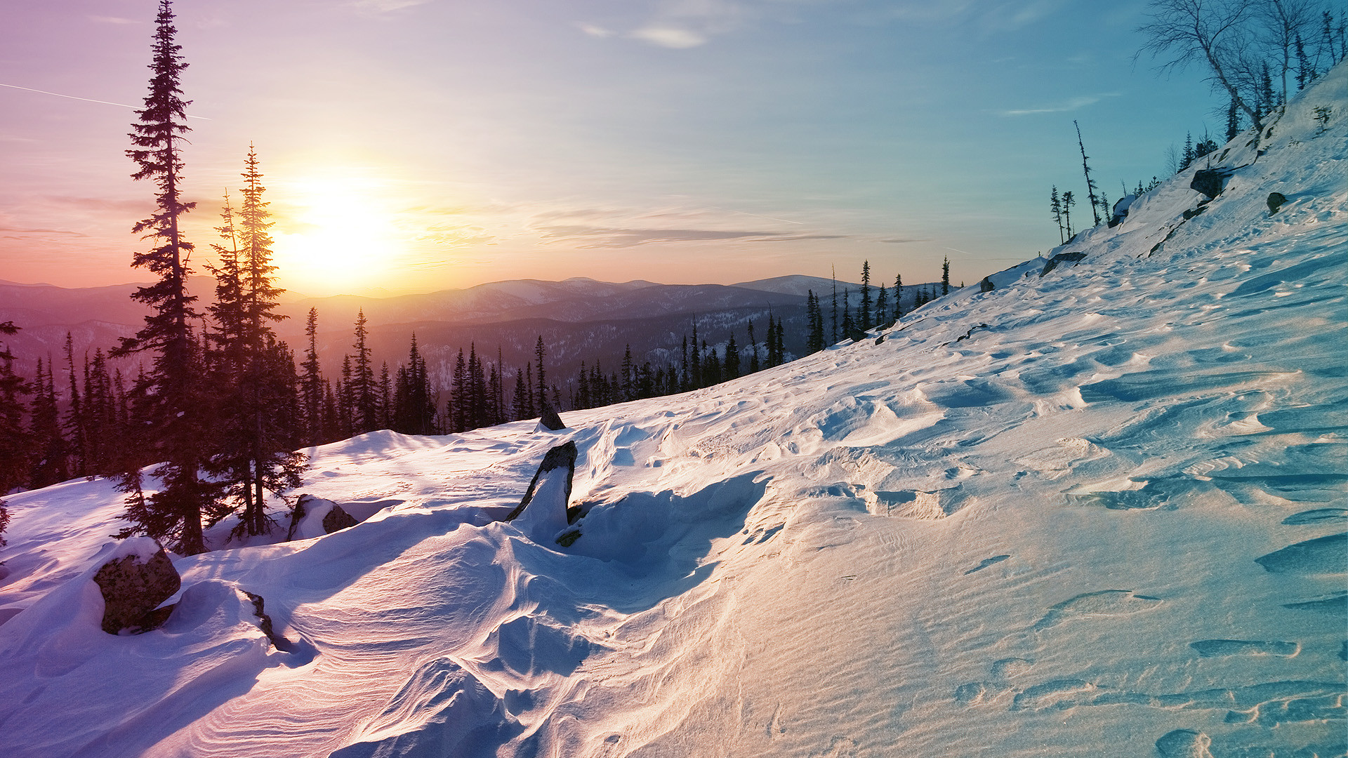 Winter sunrise mountain hd wallpaper003.