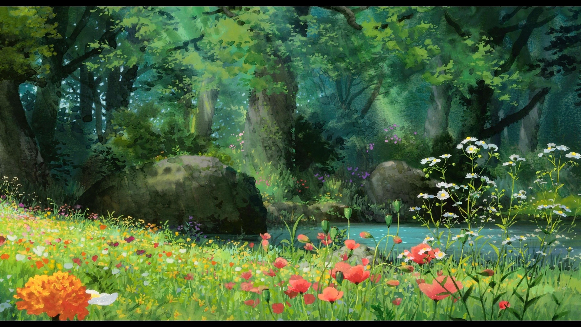Anime Forest HD Wallpaper 1920x1080 | Studio ghibli background, Anime  scenery, Landscape poster