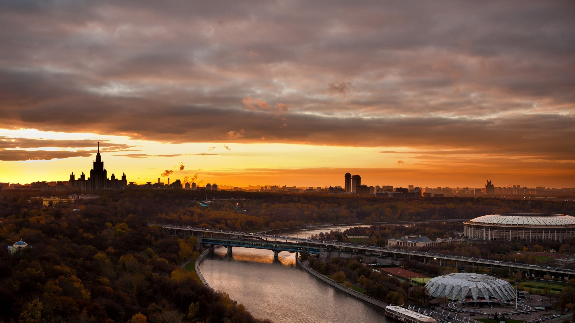 Preview wallpaper moscow, city, landscape, sports kremlin, bridge, river 1920×1080