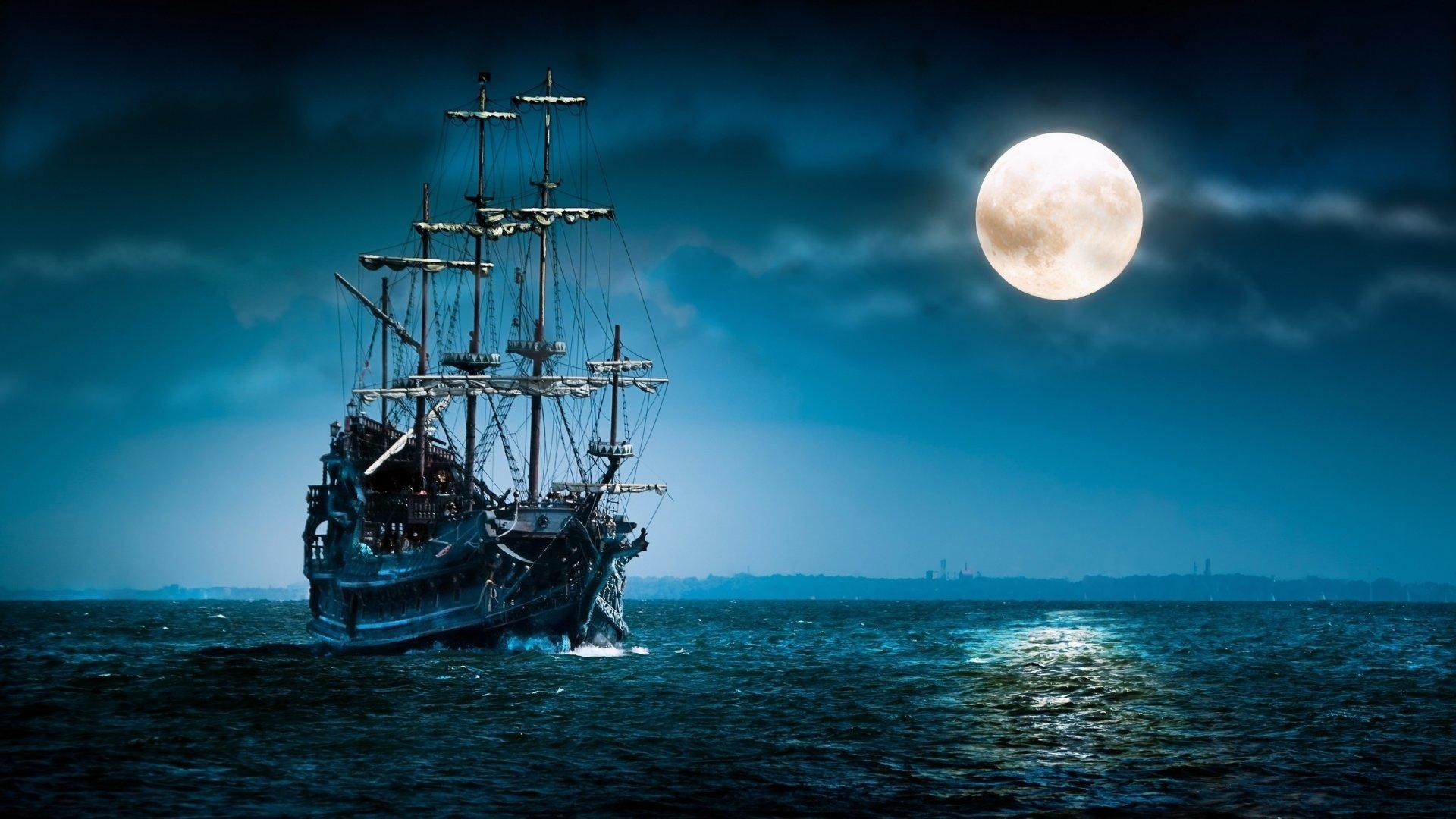 Sailboat-sea-moon-ship-boat-ocean-night-mood-