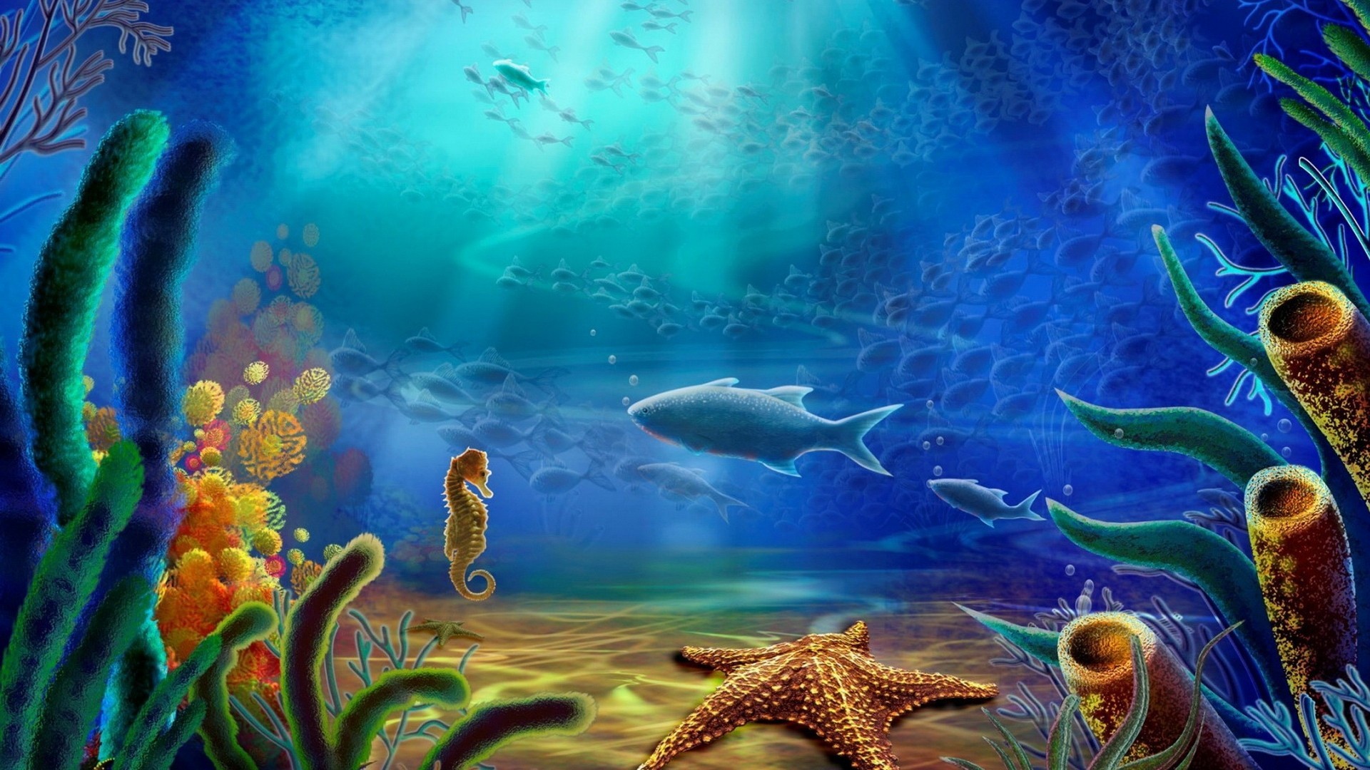 Cartoon art vector color ocean underwater wallpaper