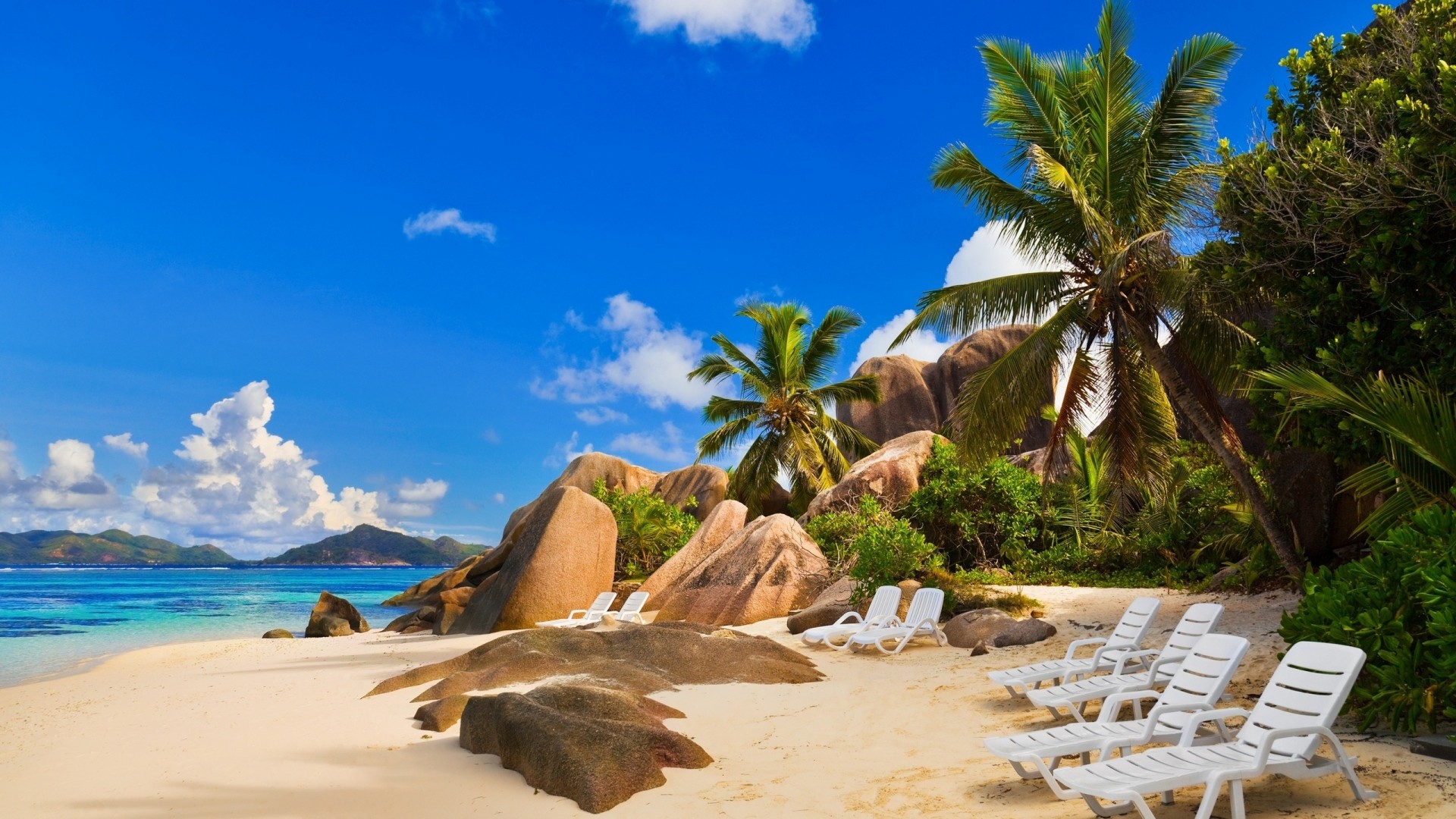 Wallpaper beach, palm trees, sky, island, coast, resort, relax