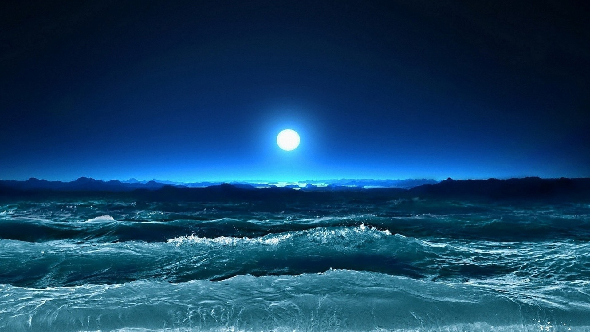 Preview wallpaper storm, waves, sea, moon, night, art 1920×1080