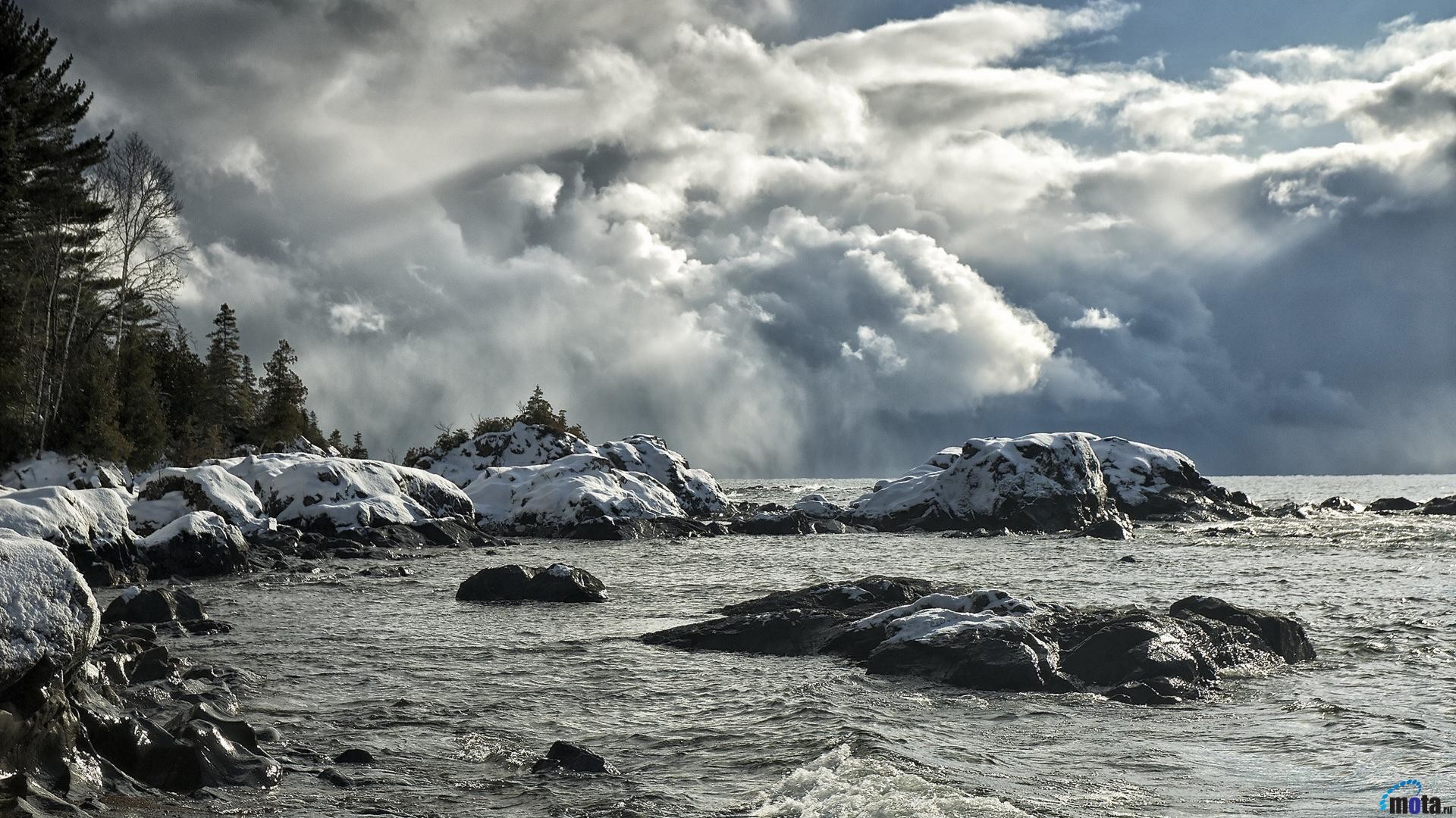 Wallpaper Snow storm over the lake 1920 x 1080 HDTV 1080p. Desktop