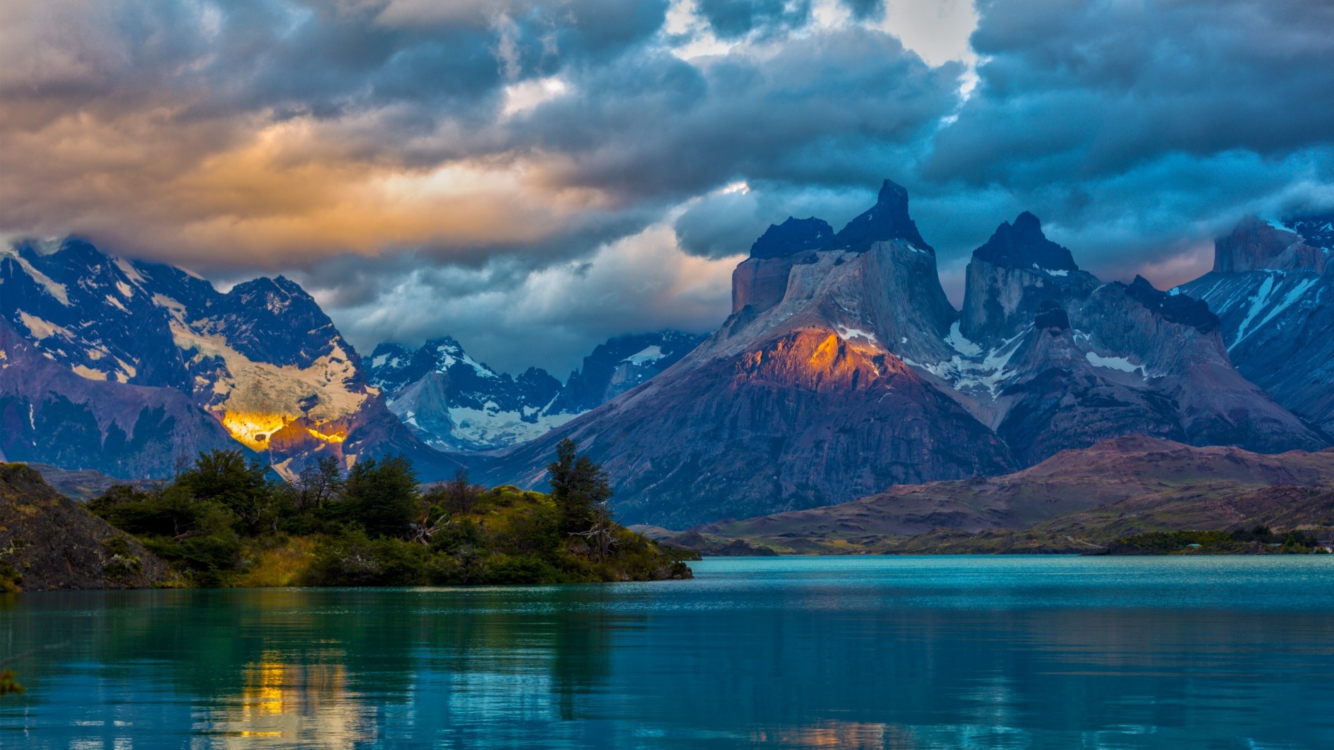 Preview wallpaper landscape, argentina, mountain, lake, patagonia, clouds,  nature 1920×1080