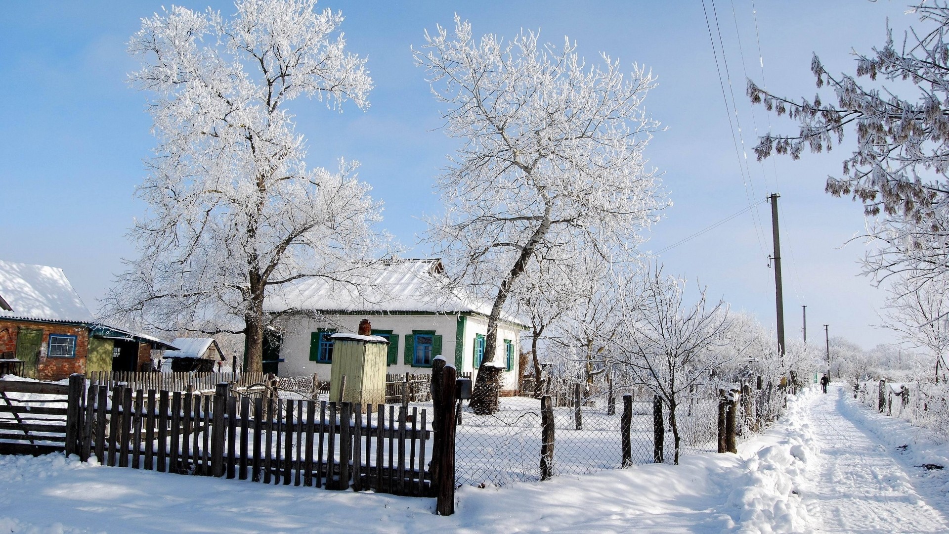 Wallpaper winter, snow, house, fence, village