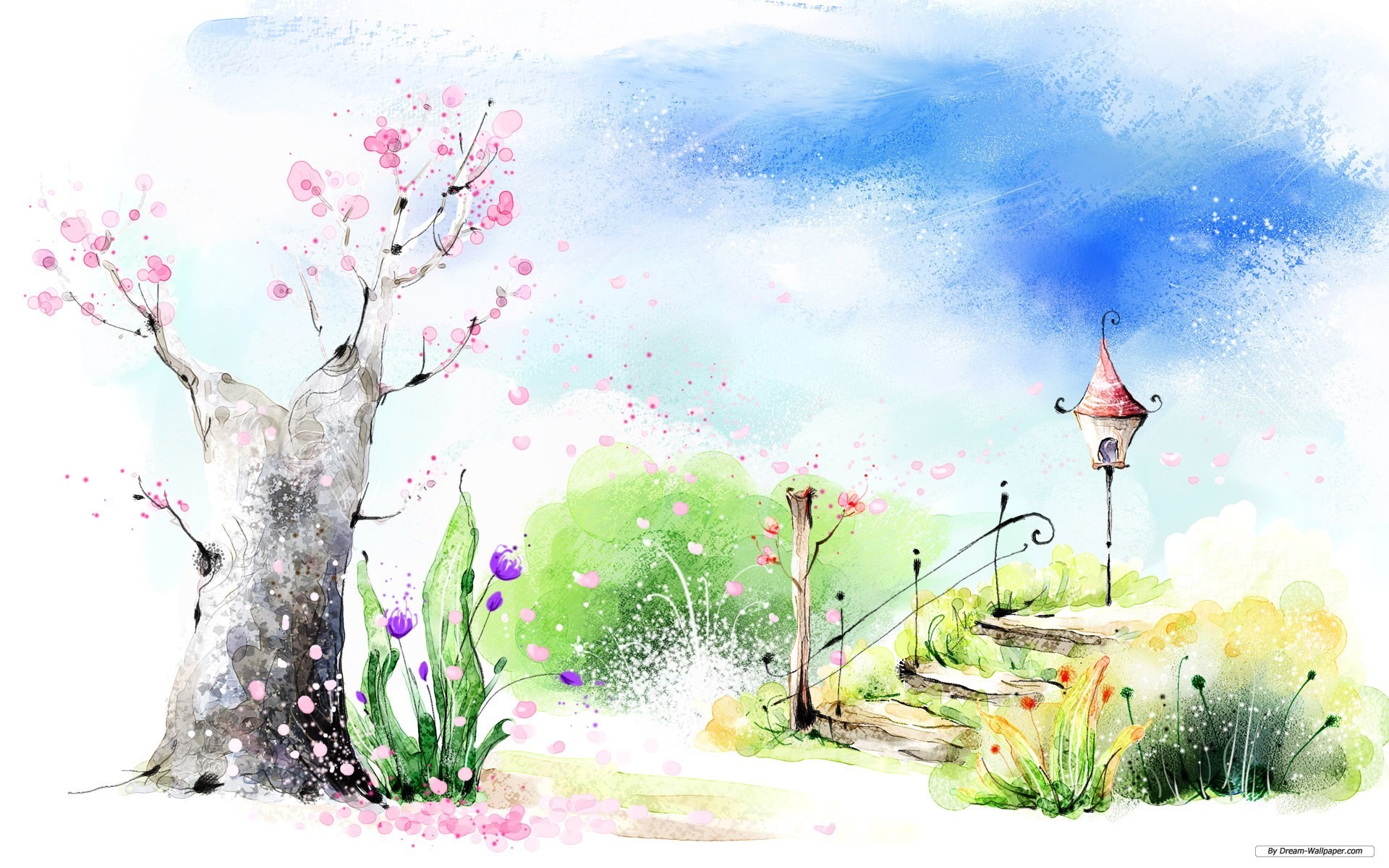 Scenery Drawing  Cherry Blossom Art Wallpaper Download  MobCup
