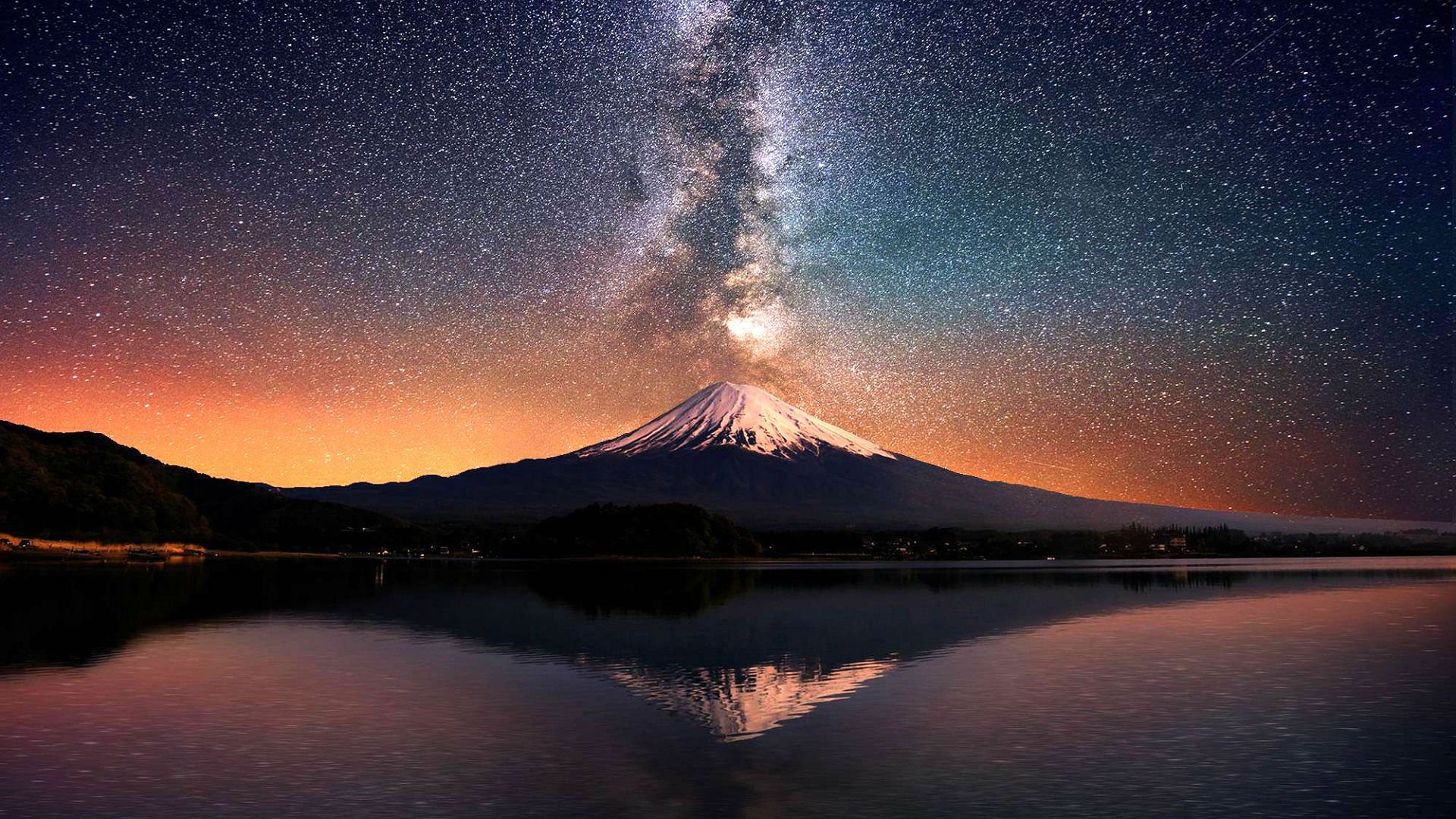 Volcano mountain lake sky stars reflection lava nature landscape mountains fire wallpaper 652680 WallpaperUP