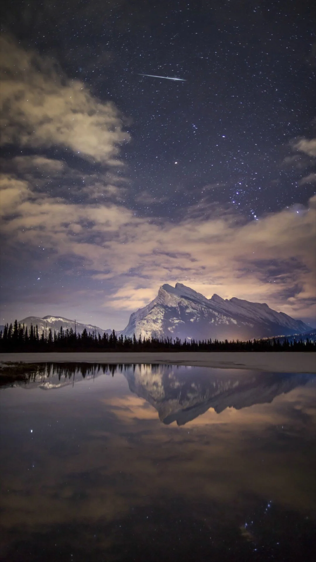 Night Skyview Meteor Mountain Lake Reflection #iPhone #wallpaper