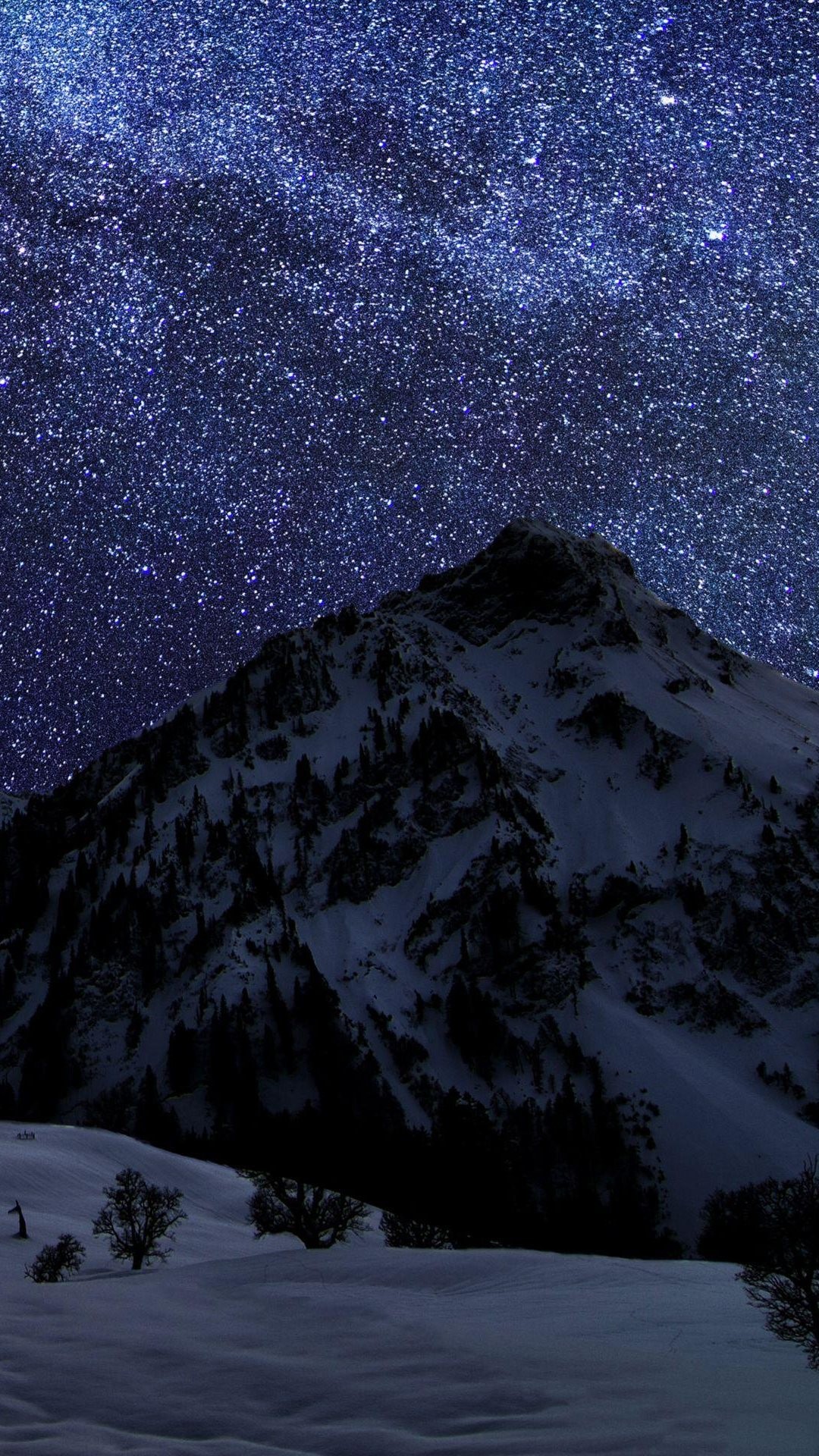 Snow Mountain Night Sky Stars Android Wallpaper