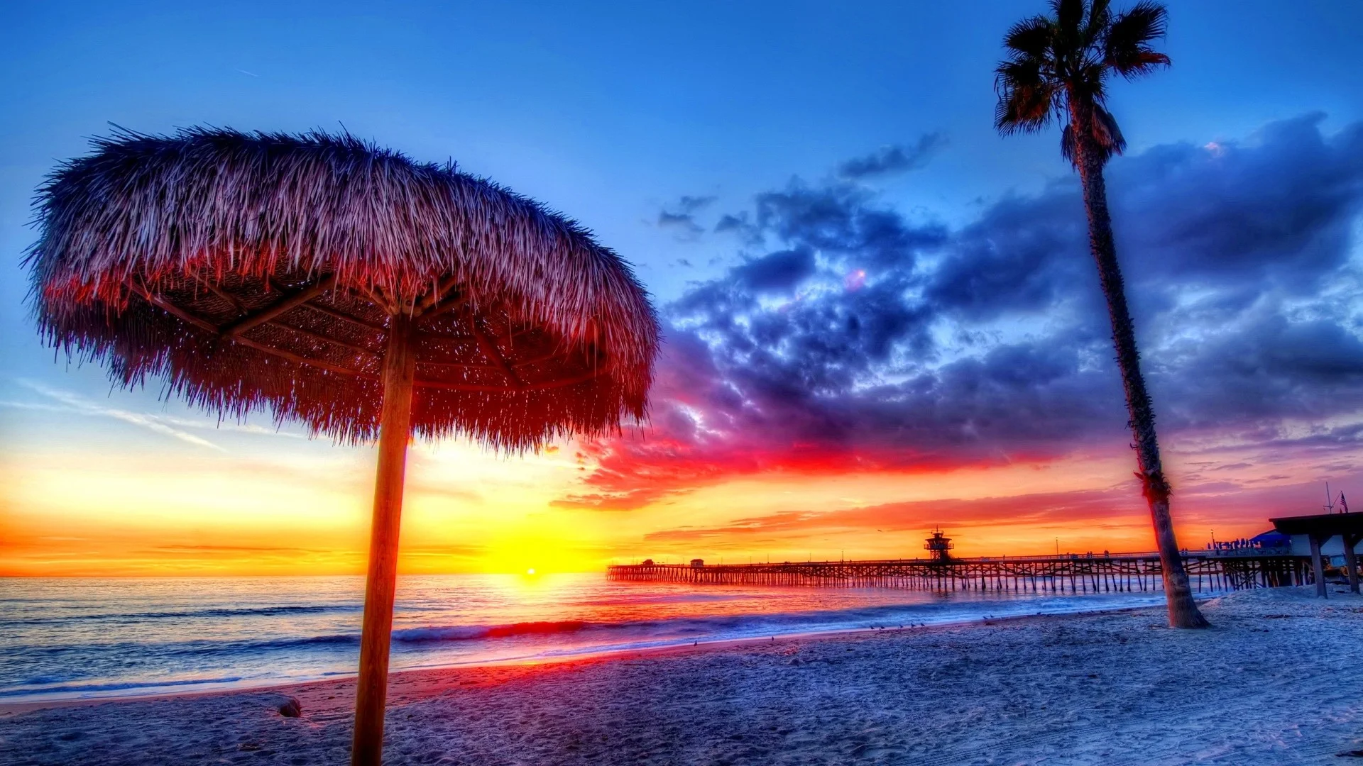 Wallpaper beach, tropics, sea, sand, palm trees, sunset, beautiful