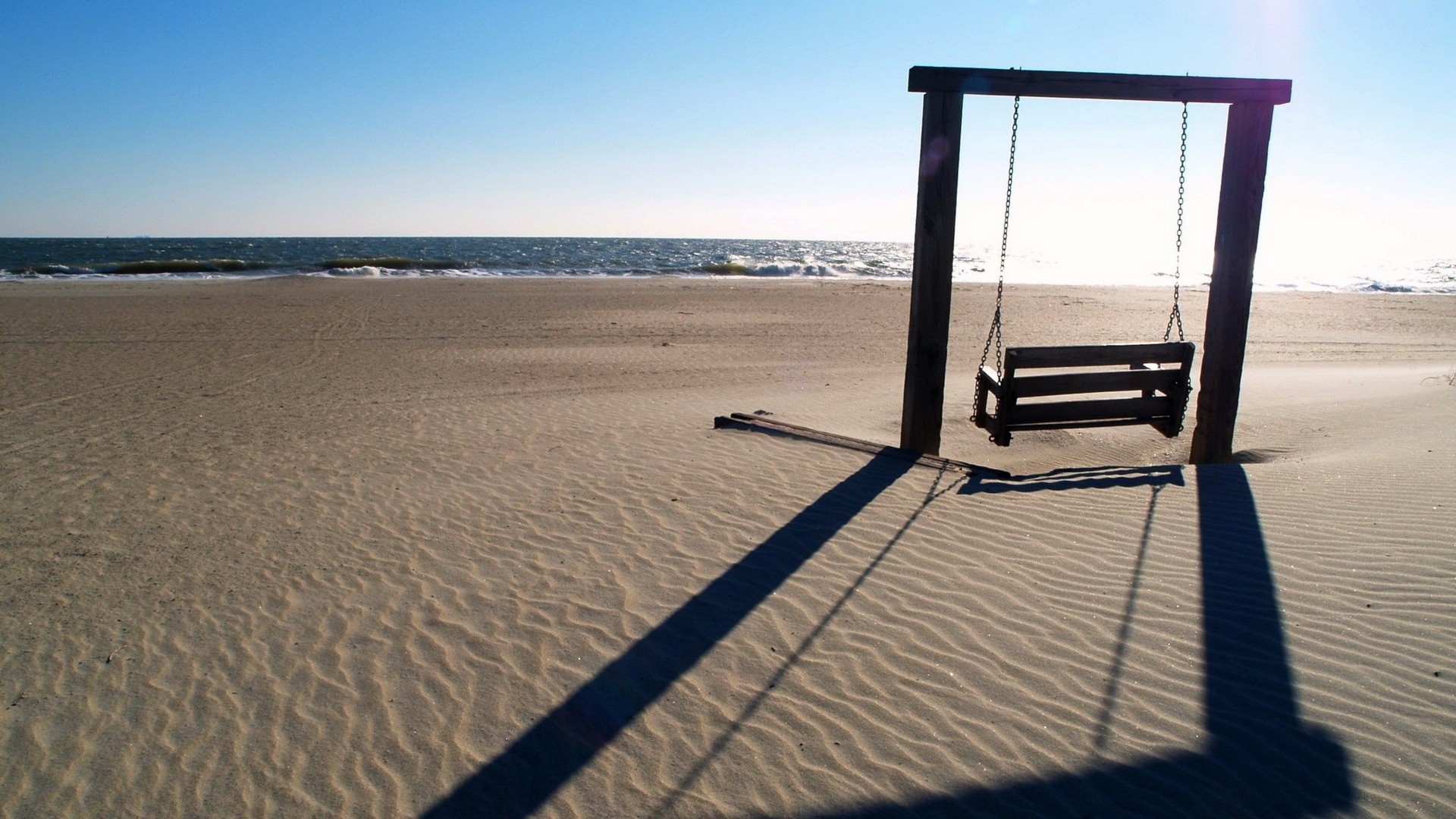 Wallpaper swings, sea, beach, landscape, mood