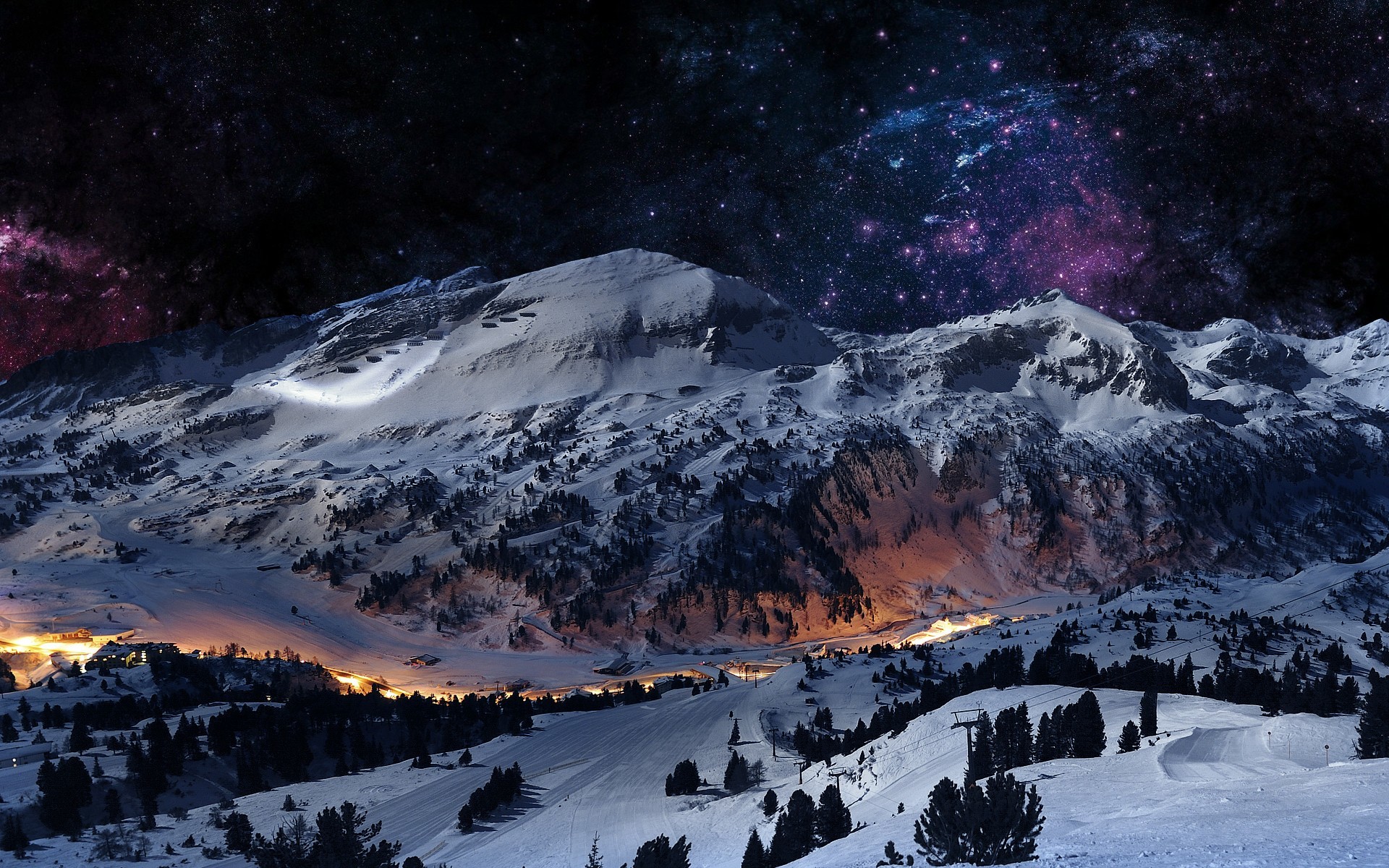 Digital Art Landscapes Mountains Night Sky Scene Winter Hd Wallpaper 944634 – Wallb.com