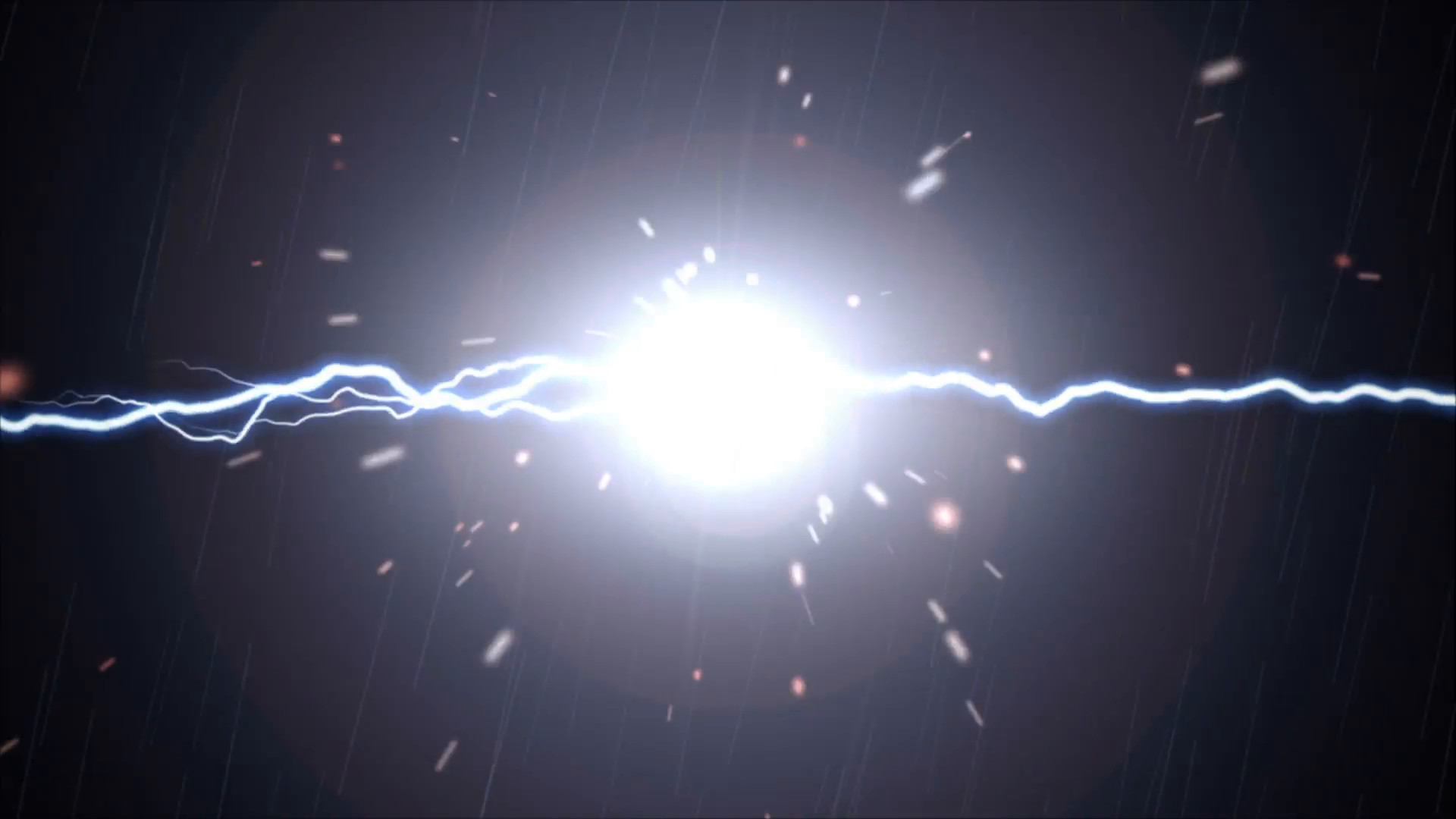 Sparks fly when bolts of plasma lightning meet over a black background.  With lens flare and subtle rain effect Motion Background – VideoBlocks