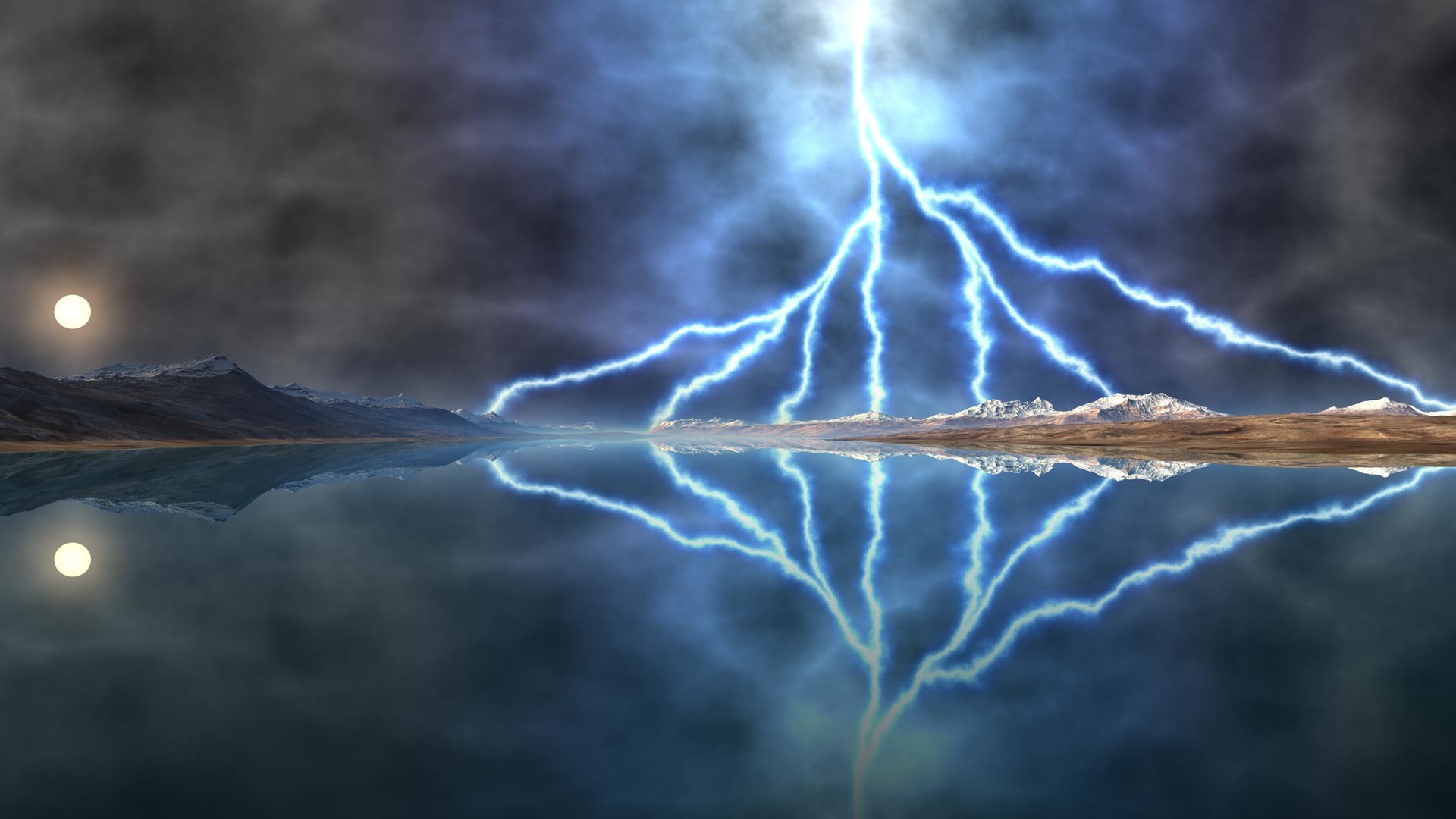 Lightening storm over lake desktop background. Landscape background for use as a desktop wallpaper picture