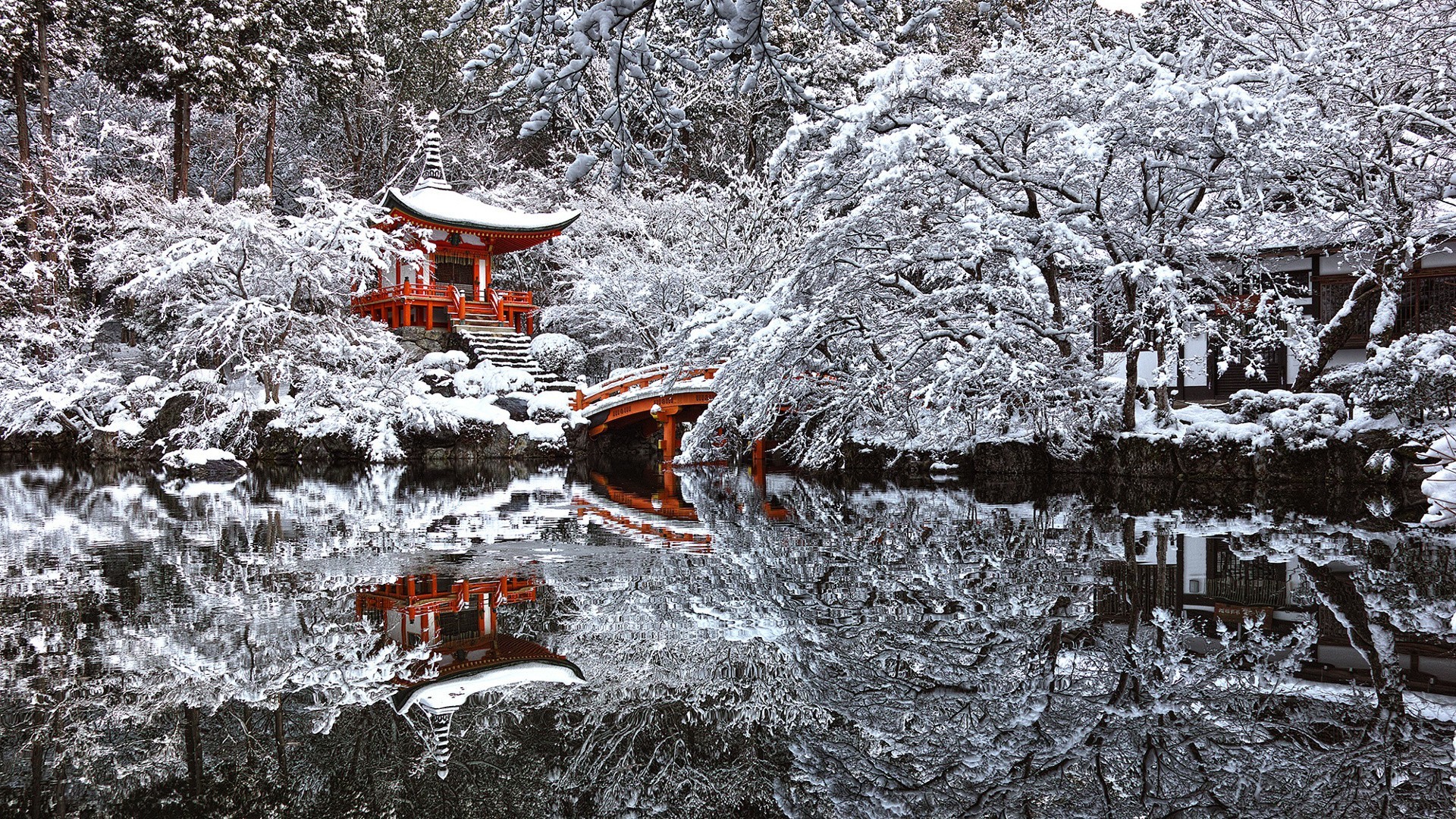 Japan, Temple, Snow, Winter, Reflection, Pond, Kyoto Wallpapers HD / Desktop and Mobile Backgrounds