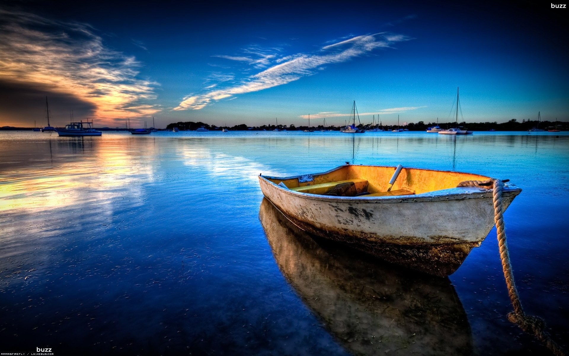 Boat at sunset wallpaper